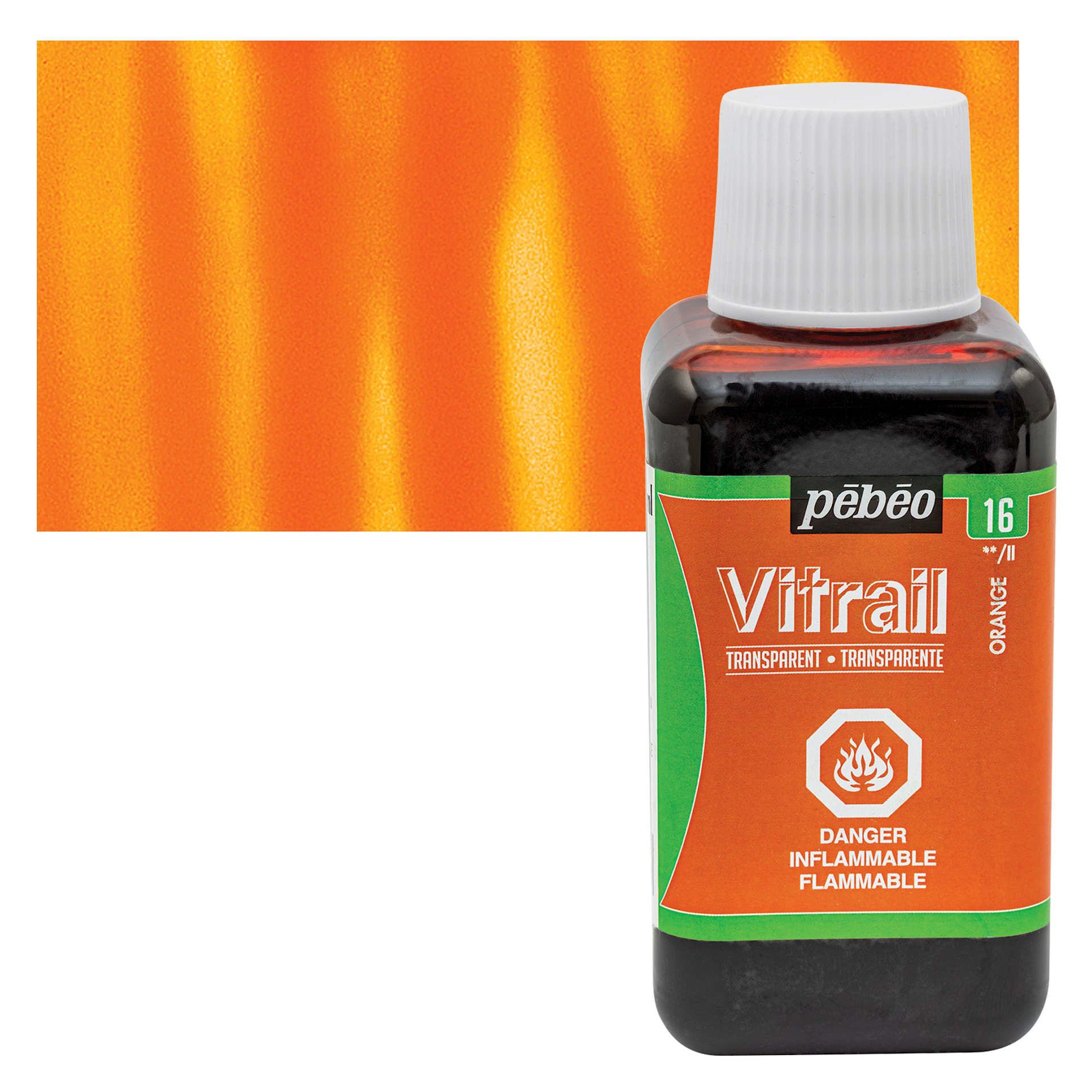 Pebeo Vitrail Paint - Orange, 250 ml bottle and swatch