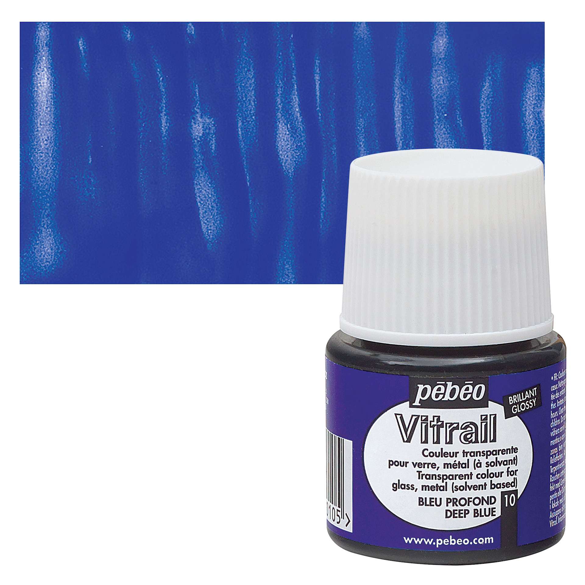 Pebeo Vitrail Paint - Deep Blue, 45 ml bottle and swatch