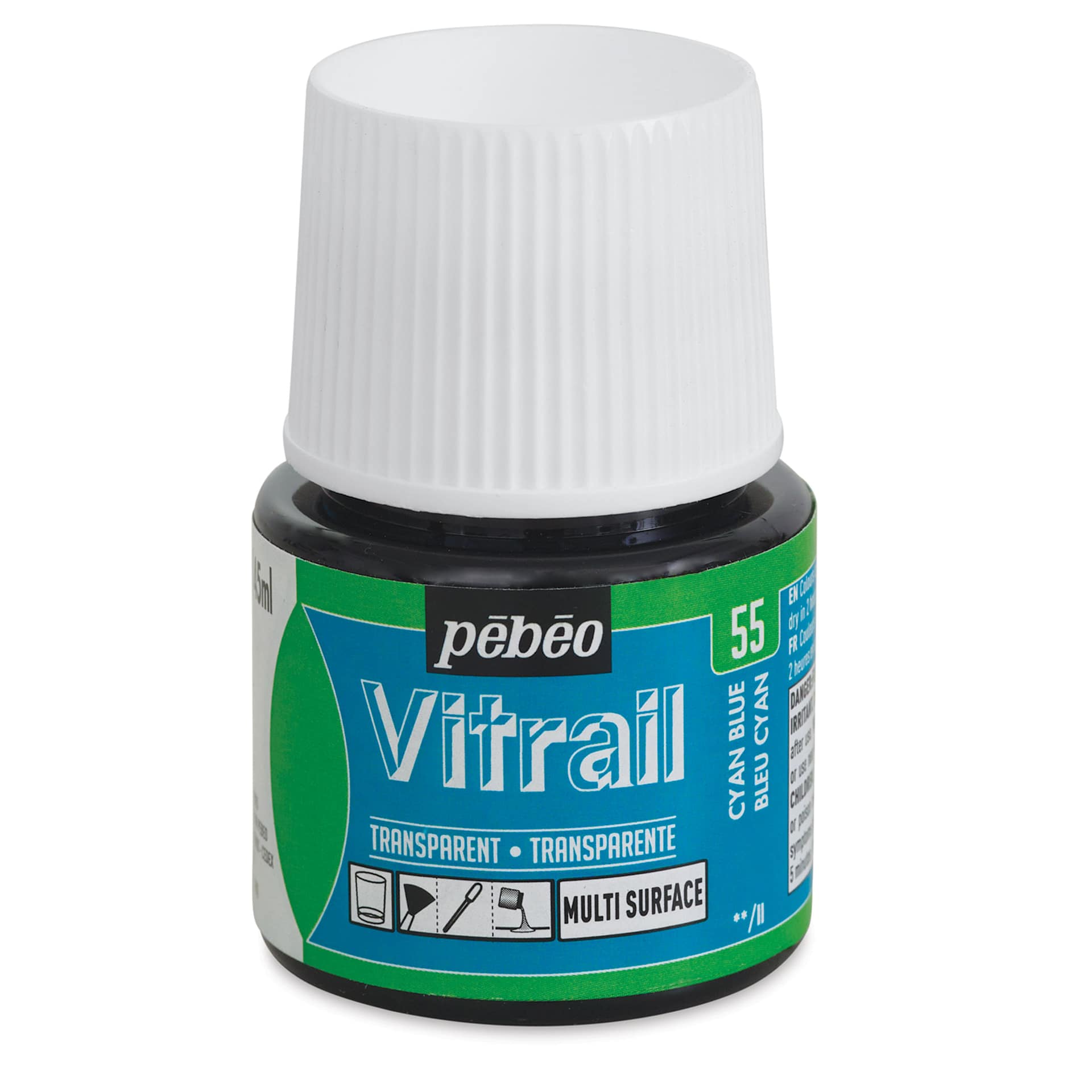 Pebeo Vitrail Paint - Cyan Blue, 45 ml bottle