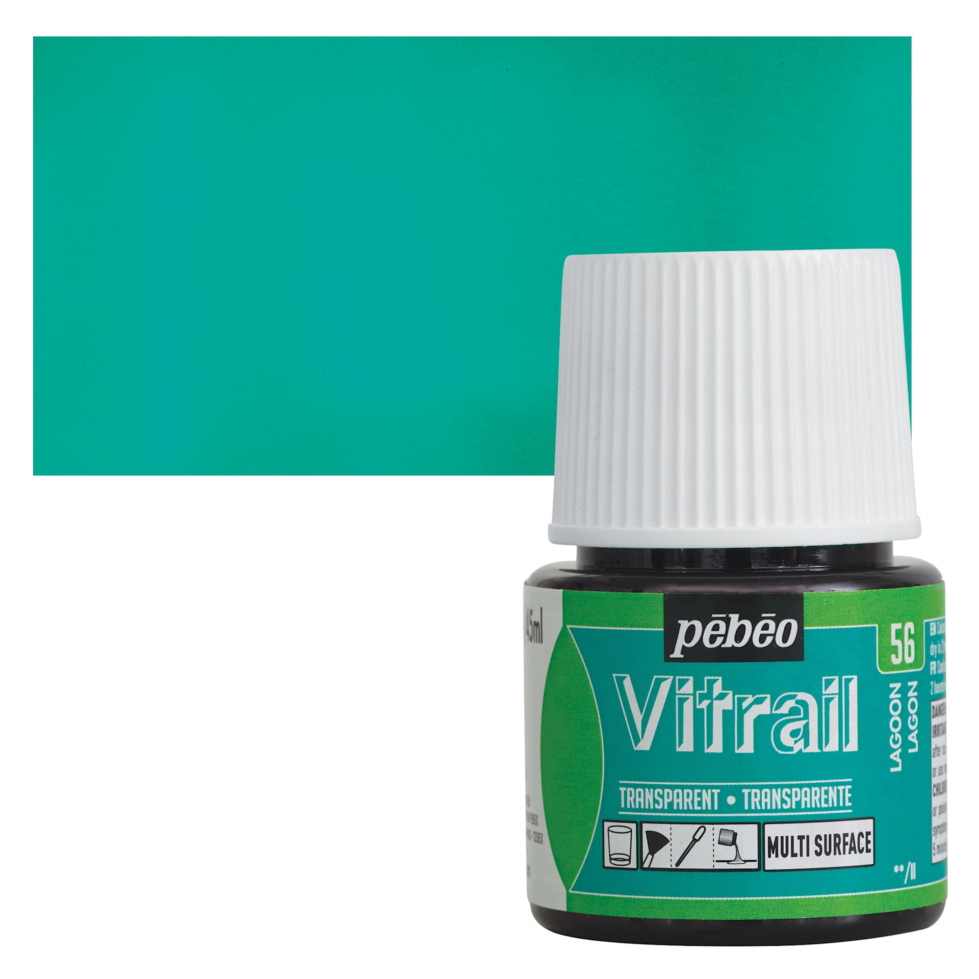 Pebeo Vitrail Paint - Lagoon, 45 ml bottle and swatch