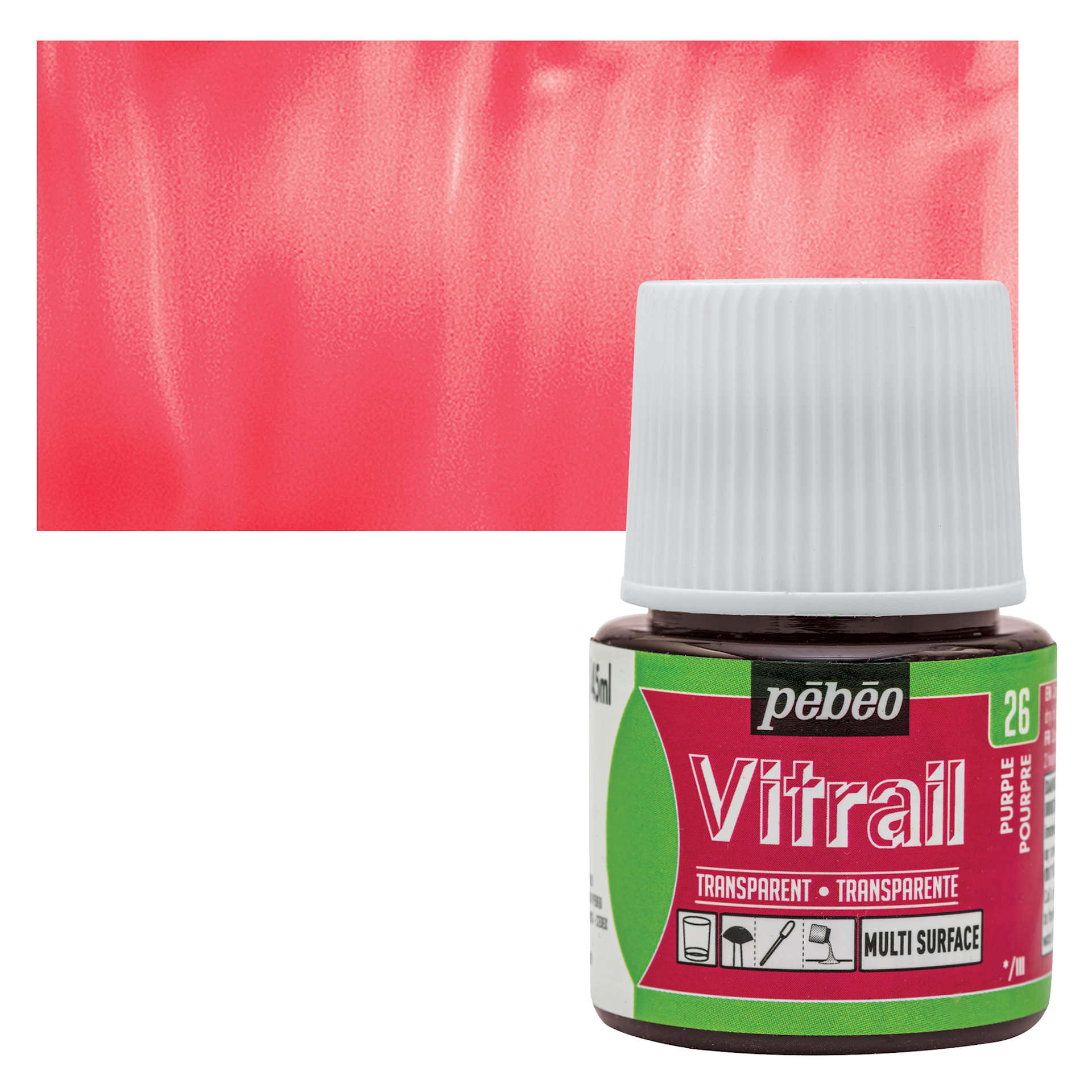 Pebeo Vitrail Paint - Purple, 45 ml bottle and swatch
