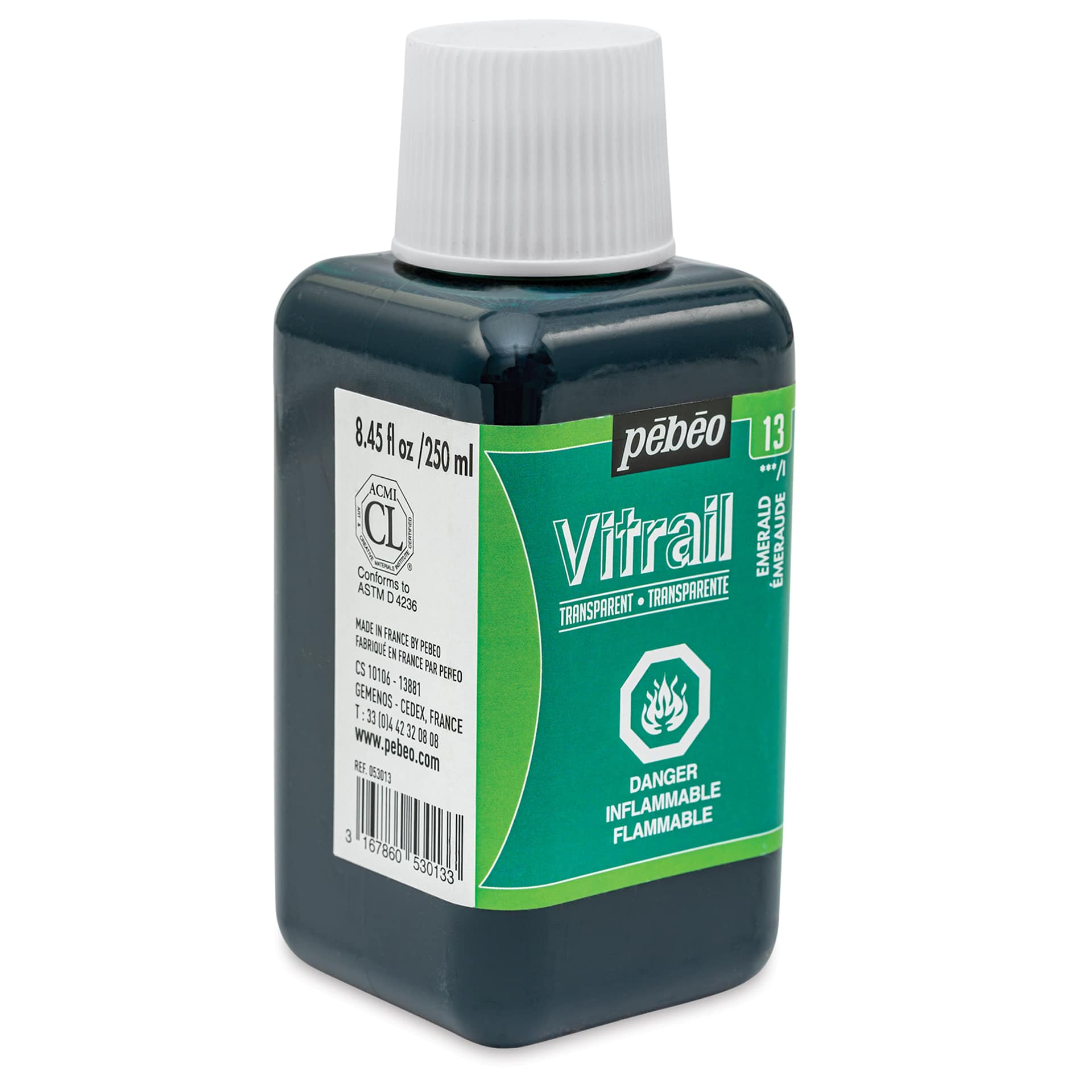 Pebeo Vitrail Paint - Emerald, 250 ml bottle side view