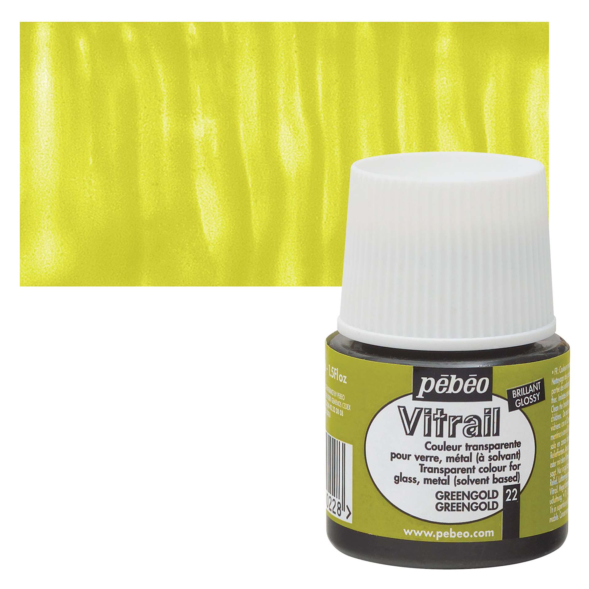 Pebeo Vitrail Paint - Green Gold, 45 ml bottle and swatch
