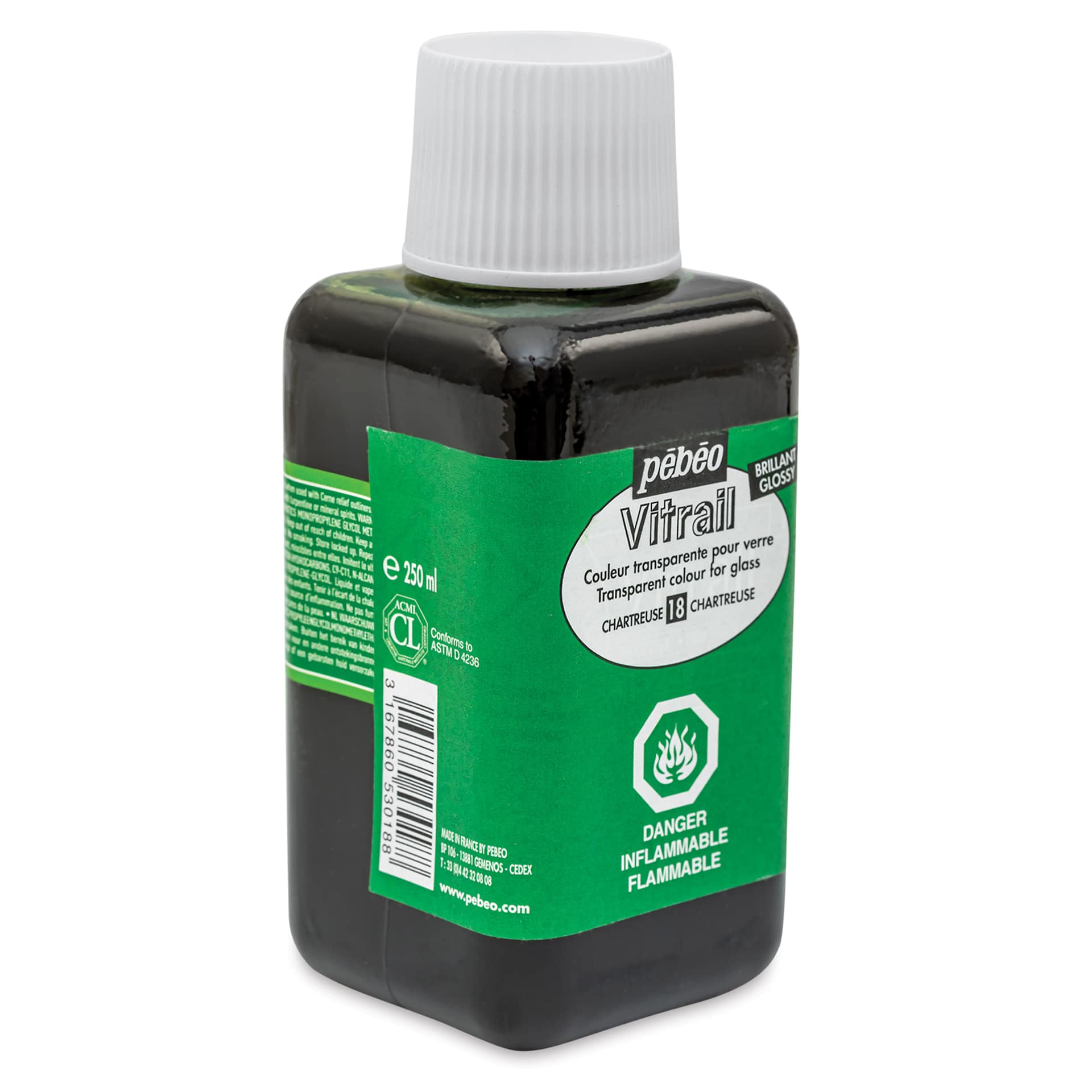 Pebeo Vitrail Paint - Chartreuse, 250 ml bottle side view