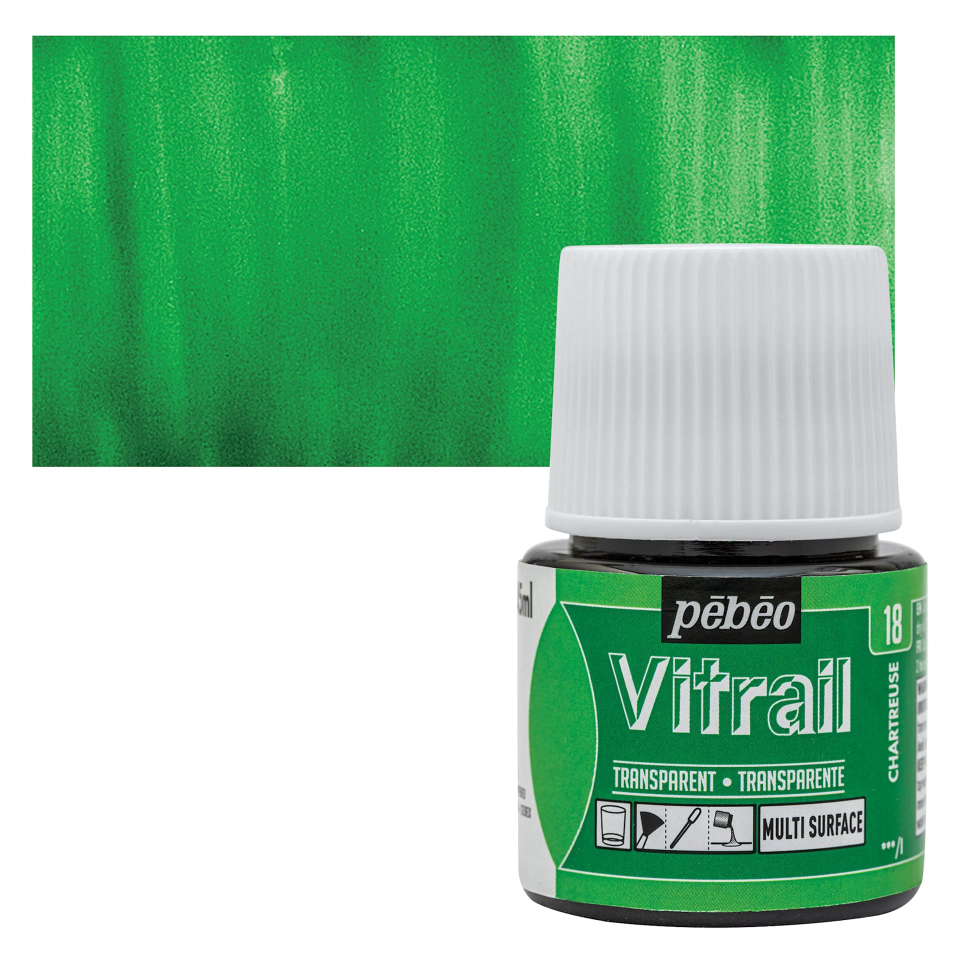 Pebeo Vitrail Paint - Chartreuse, 45 ml bottle and swatch