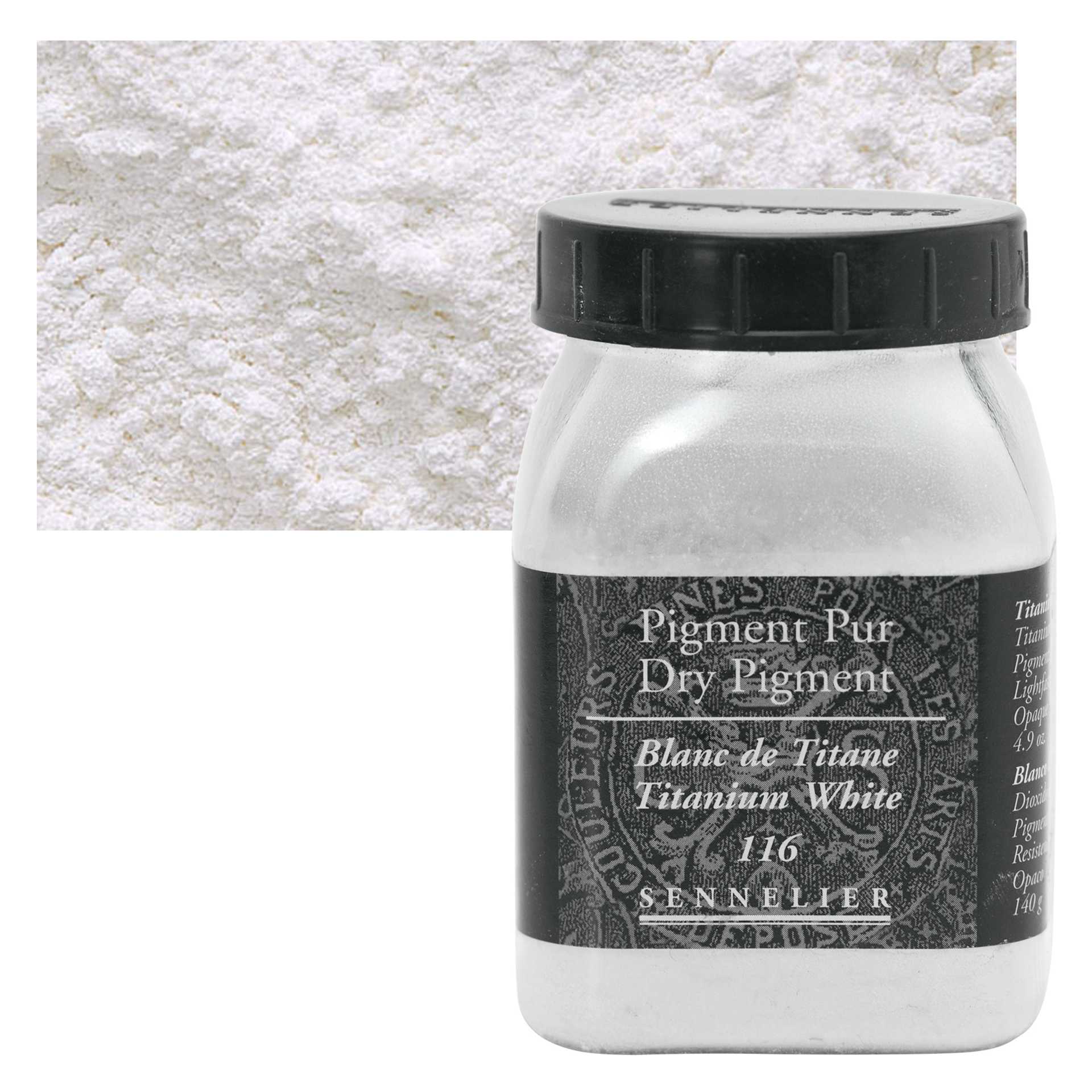 Sennelier Dry Pigment - Titanium White, 140 g jar and swatch
