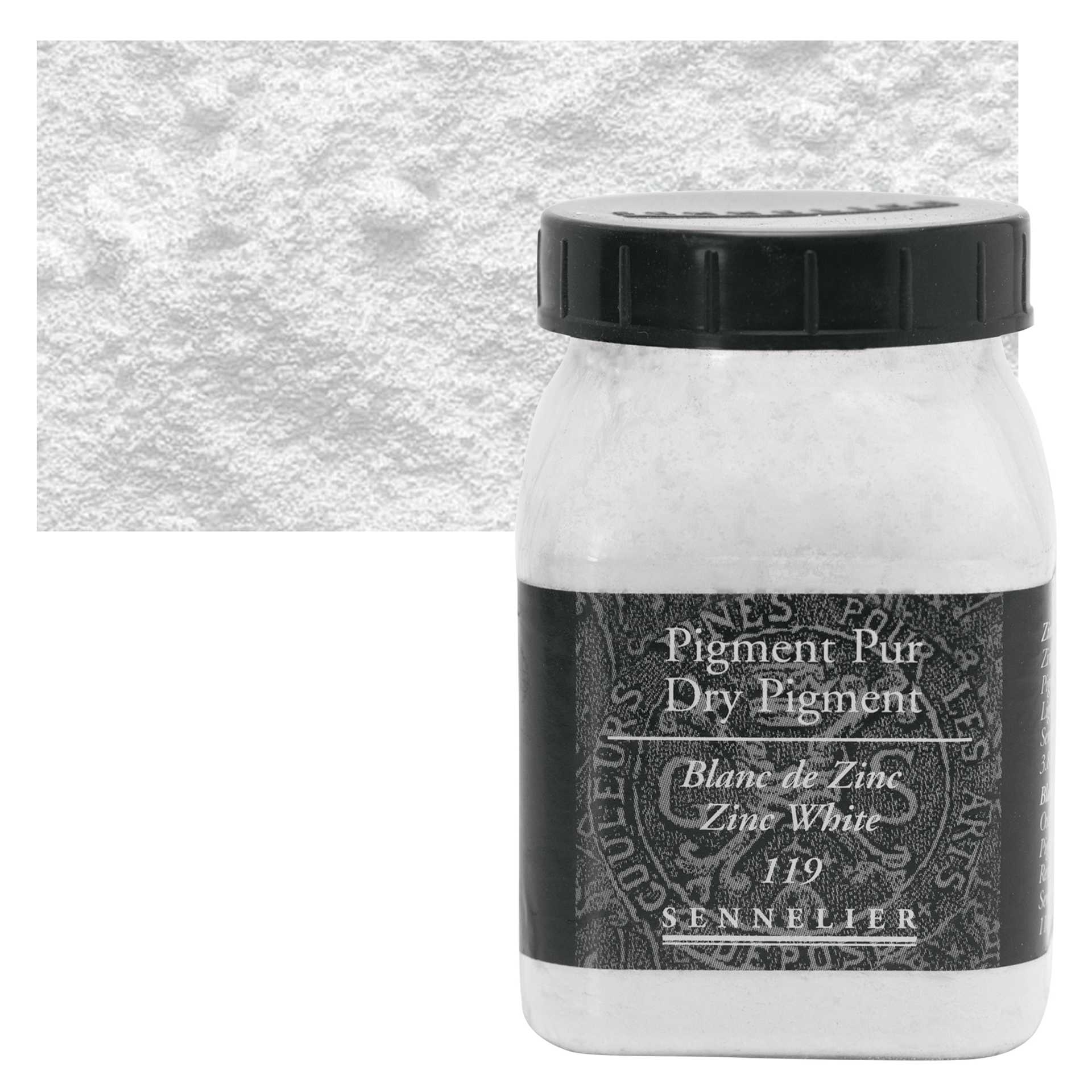 Sennelier Dry Pigment - Zinc White, 110 g jar and swatch