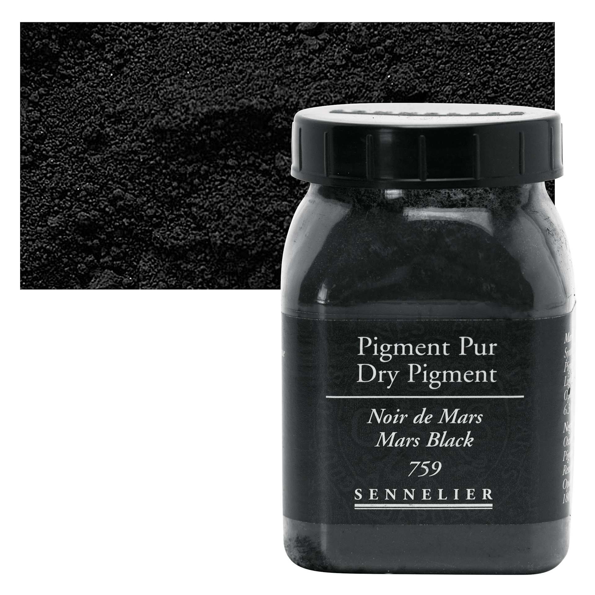Sennelier Dry Pigment - Mars Black, 180 g jar and swatch