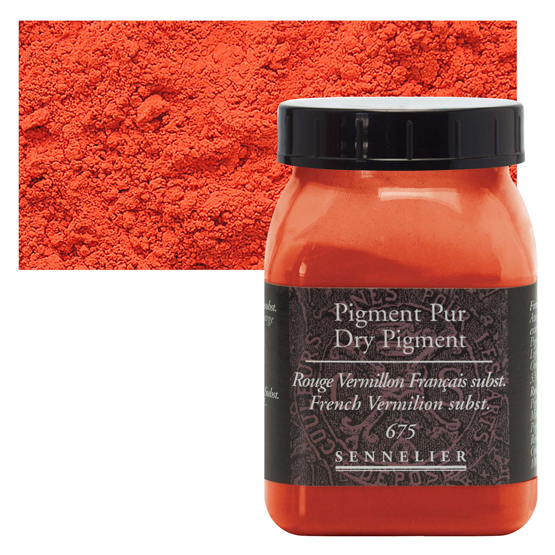 Sennelier Dry Pigment - French Vermilion Hue, 100 g jar and swatch