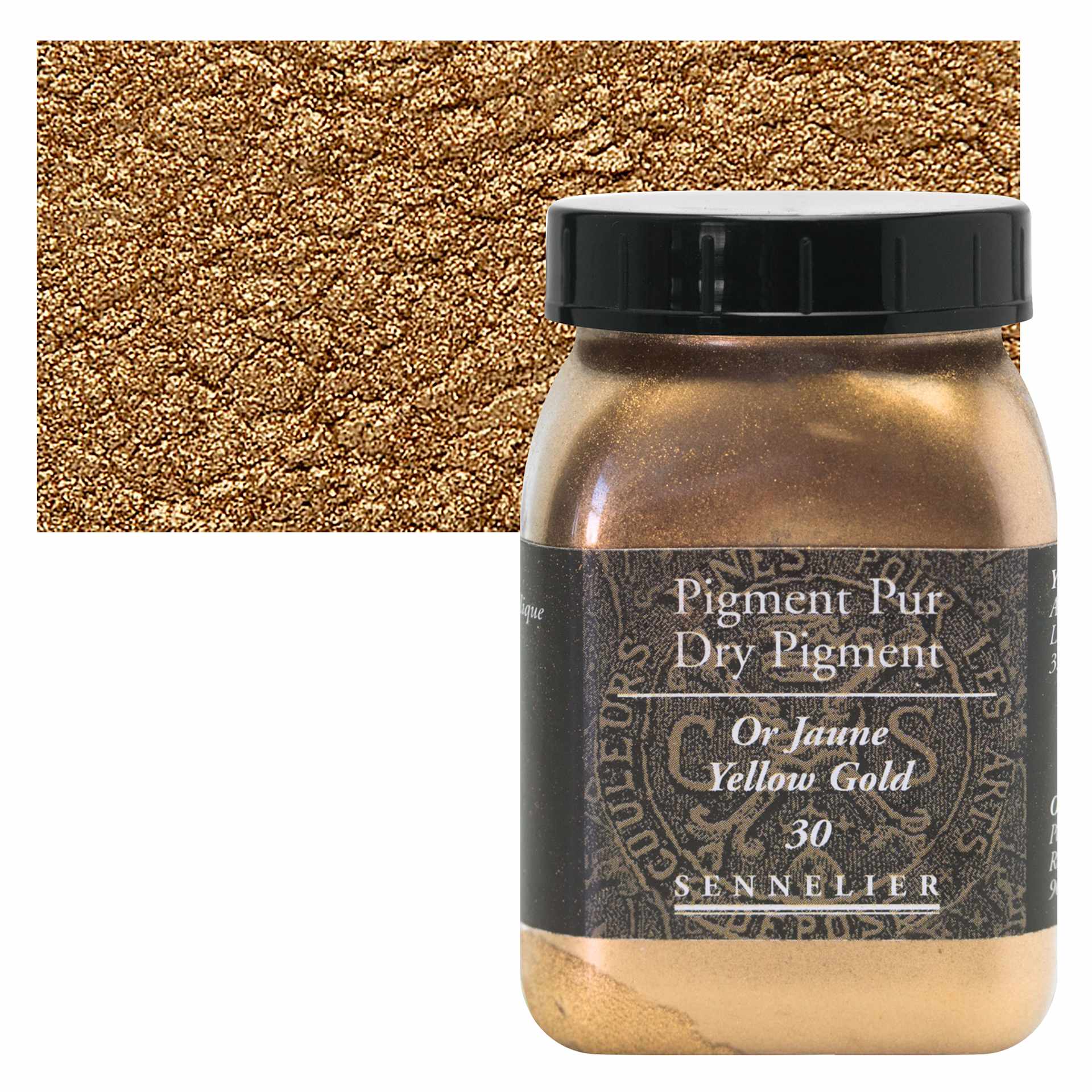 Sennelier Dry Pigment - Yellow Gold, 90 g jar and swatch