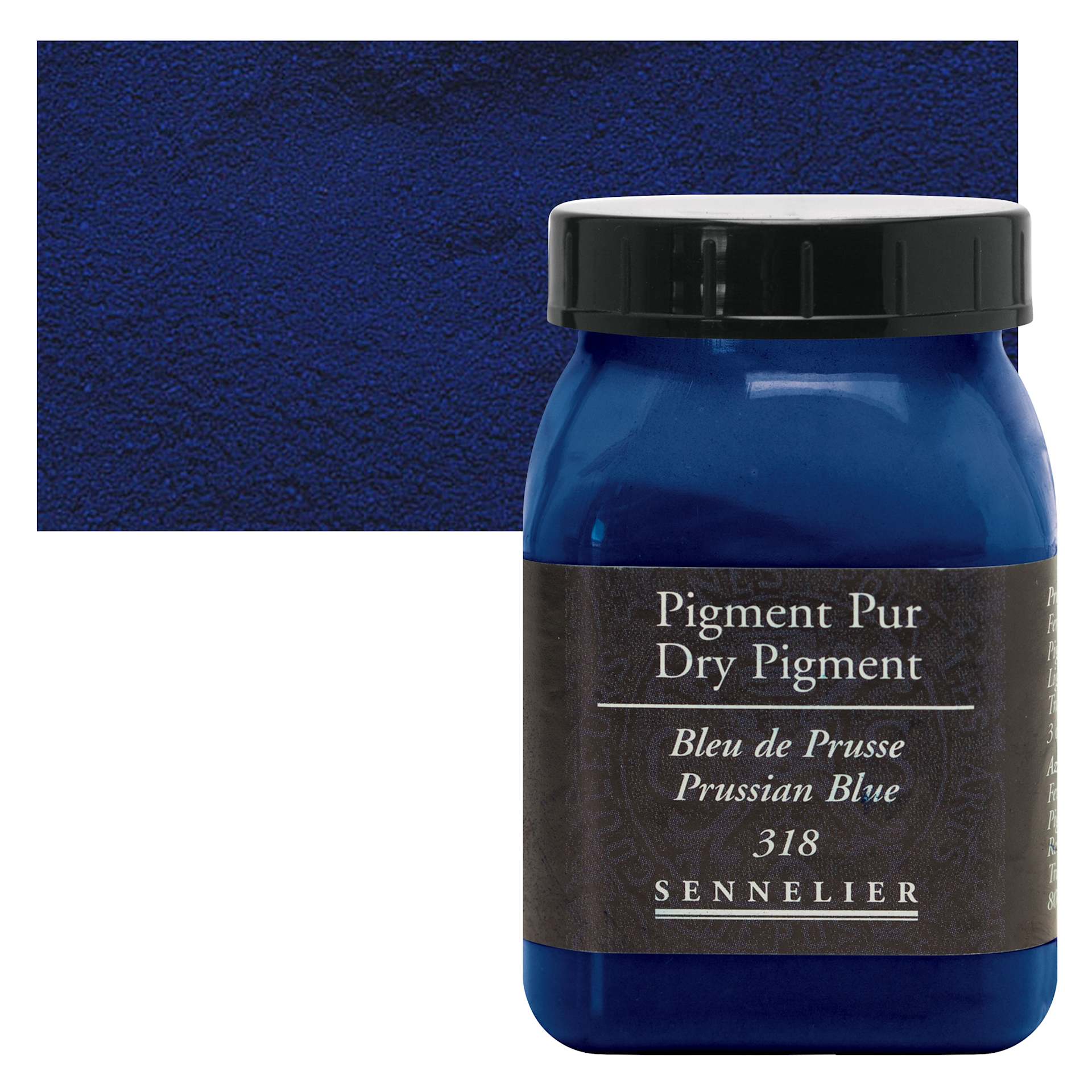 Sennelier Dry Pigment - Prussian Blue, 80 g jar and swatch