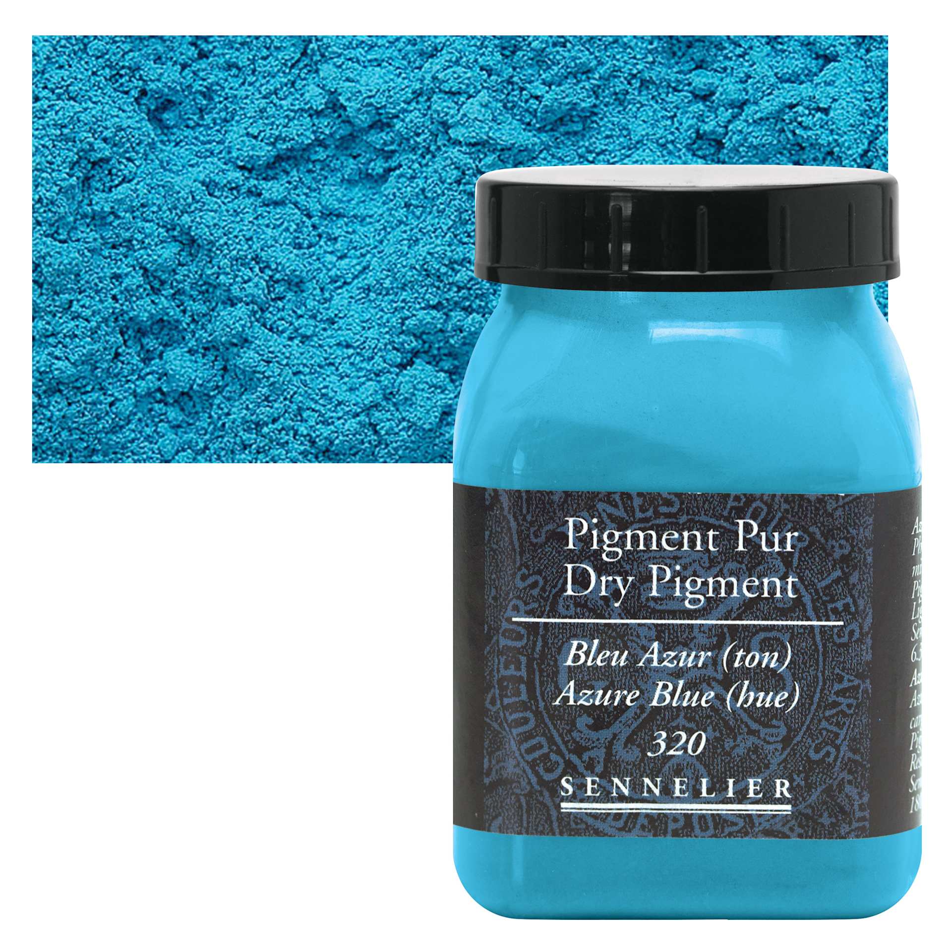 Sennelier Dry Pigment - Azure Blue Hue, 180 g jar and swatch Sennelier Dry Pigment - Azure Blue Hue, 180 g jar and swatch