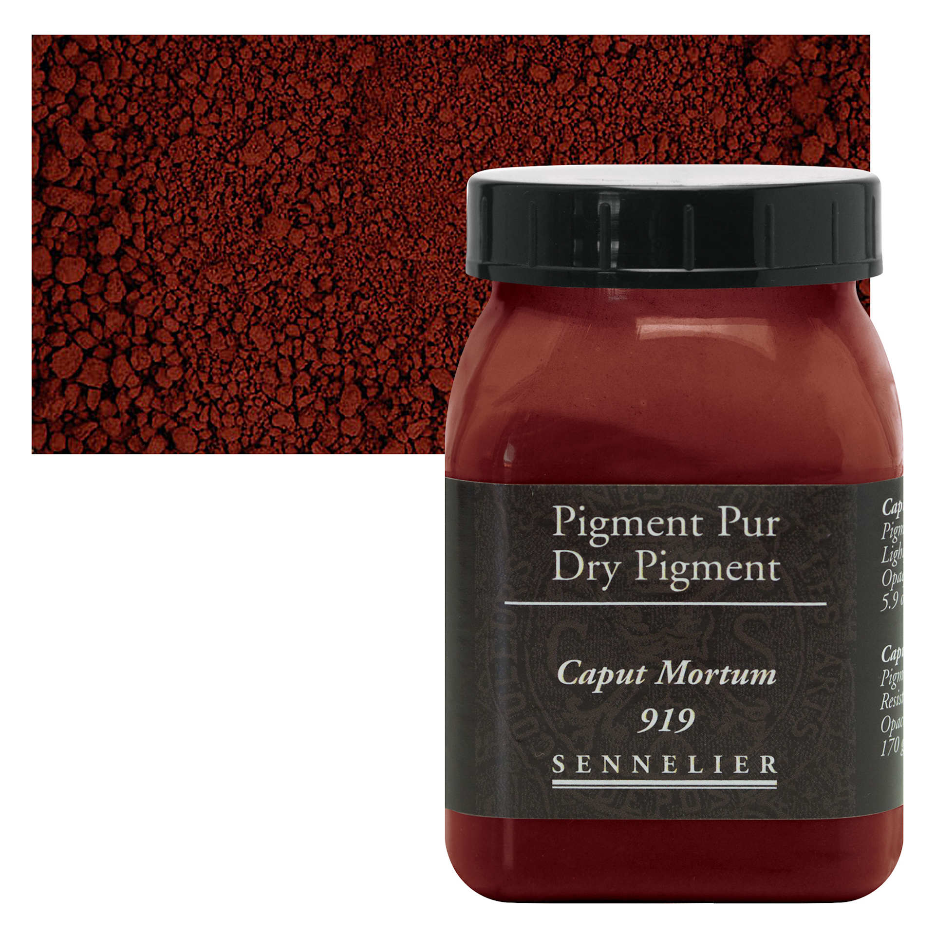 Sennelier Dry Pigment - Caput Mortum, 170 g jar and swatch