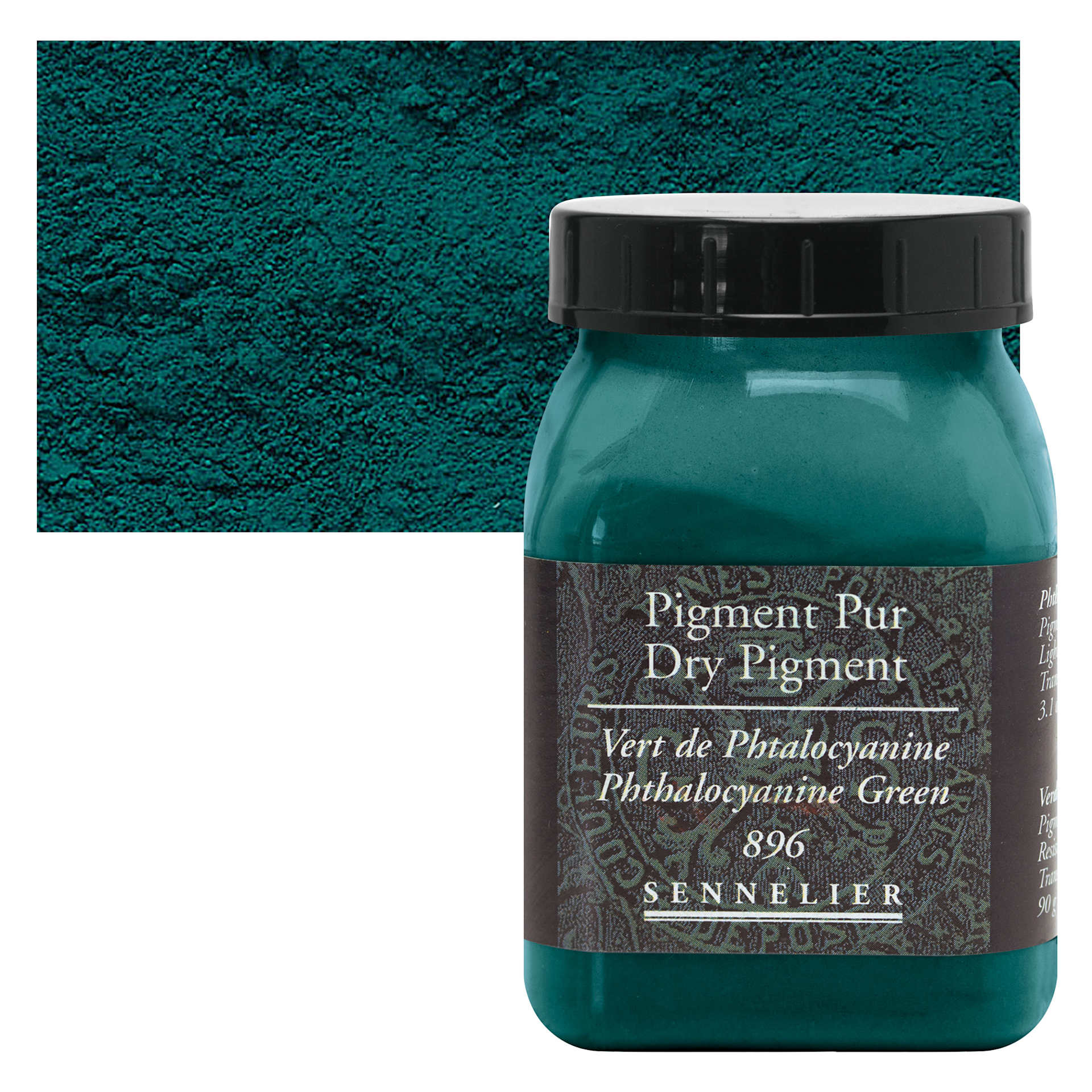 Sennelier Dry Pigment - Phthalo Green, 90 g jar and swatch