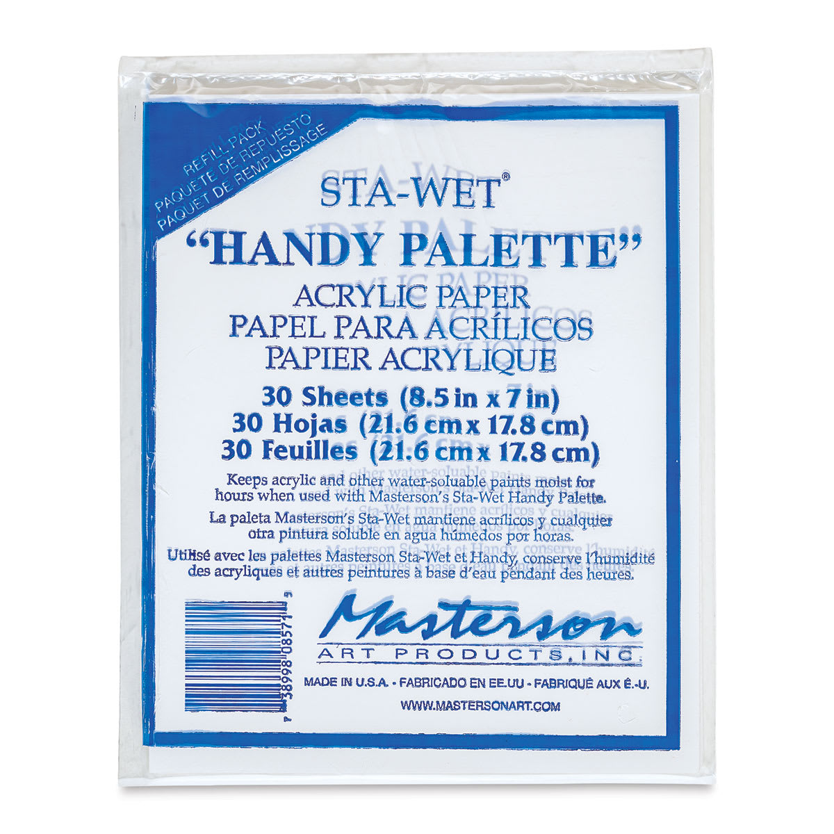 Masterson Sta-Wet Handy Palette - Acrylic Paper Refill, Pkg of 30, front of the packaging