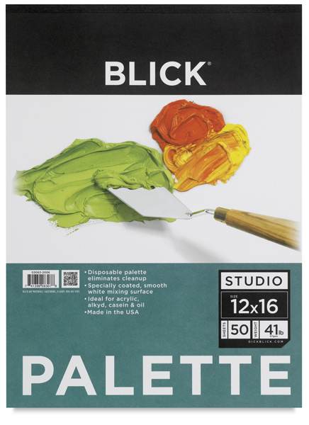 Disposable Palette Paper Pad, 50 Sheets, 12" x 16". Front of pad.