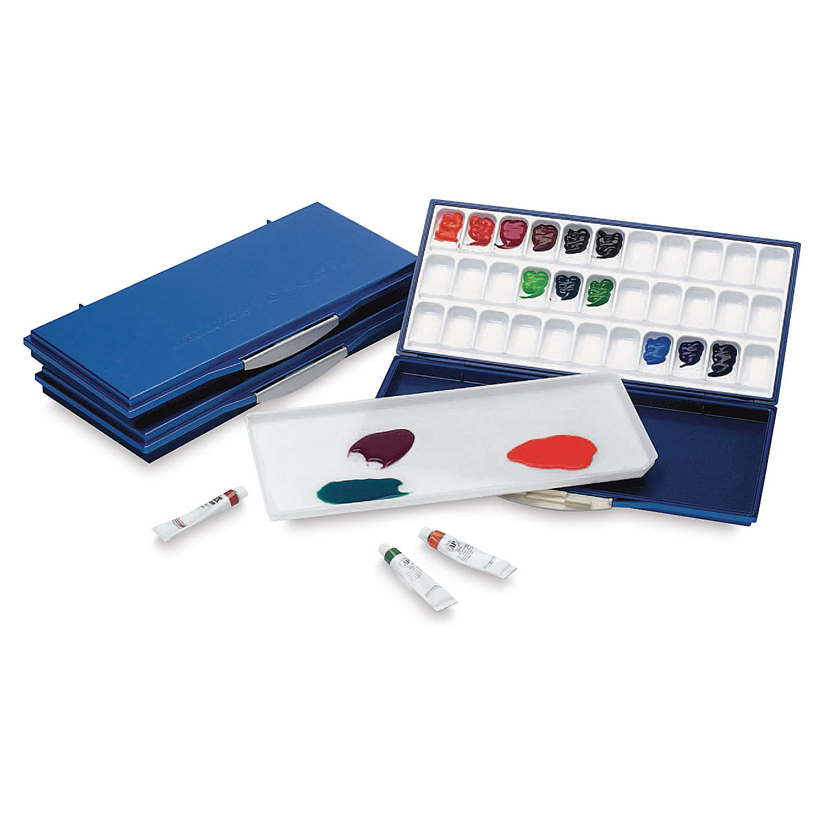 Mijello Fusion Airtight/Leakproof Palettes with paint in the wells and paint tubes (not included)