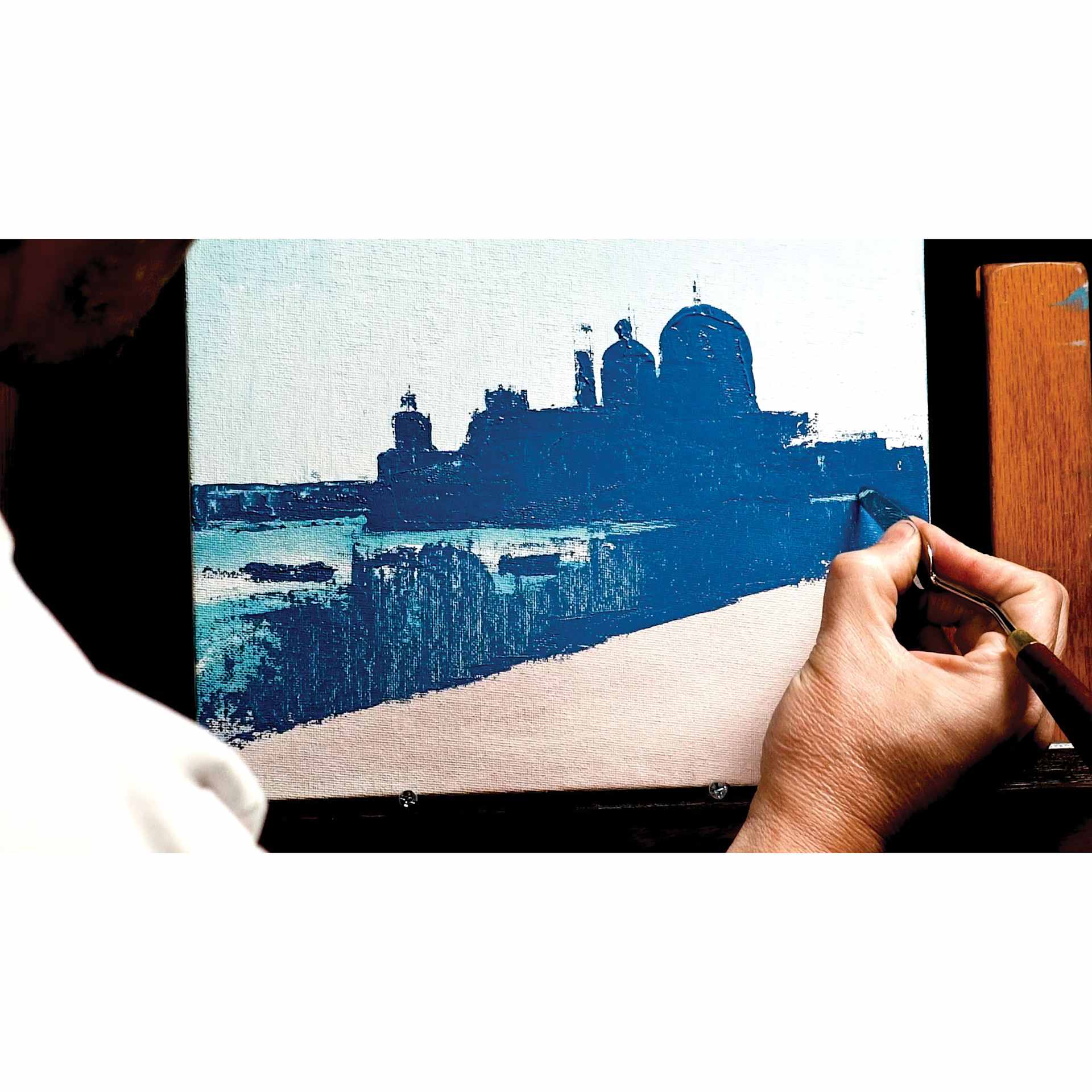 Blick Palette Knives and Sets by RGM, finishing touches on city skyline painting