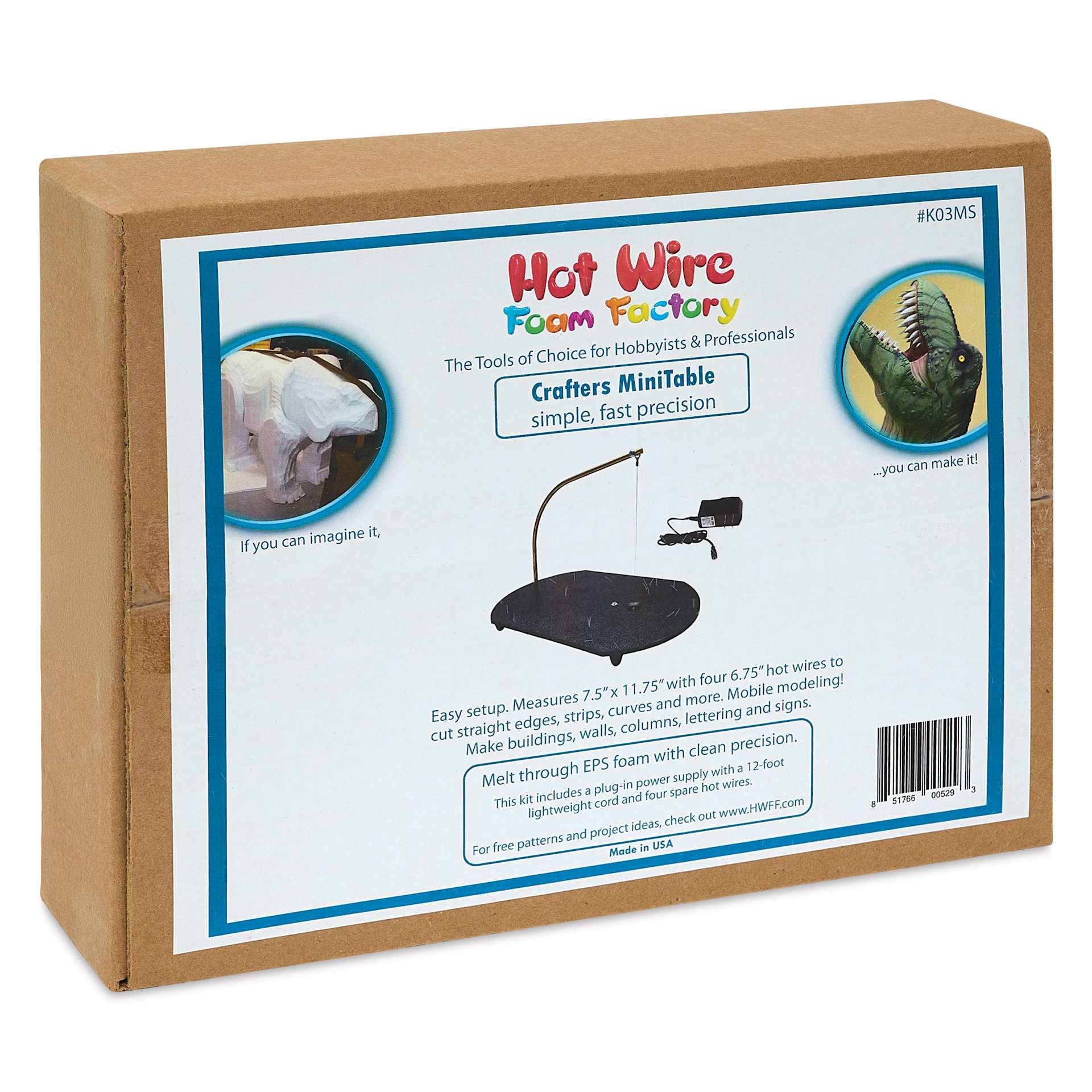 Hot Wire Foam Factory Mini Scroll Table packaging angled view