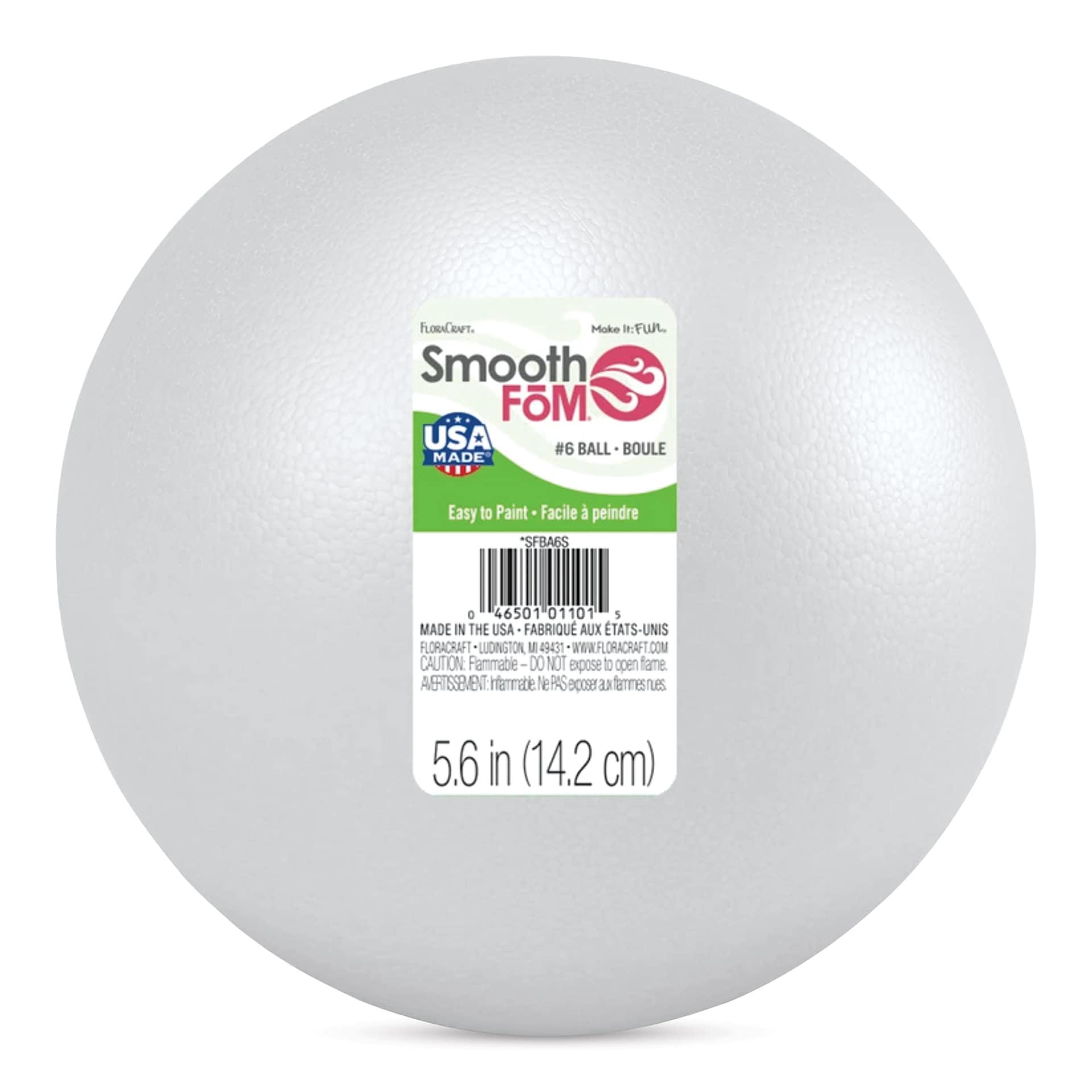 FloraCraft SmoothFoM Foam - Ball, 6" Dia front of packaging