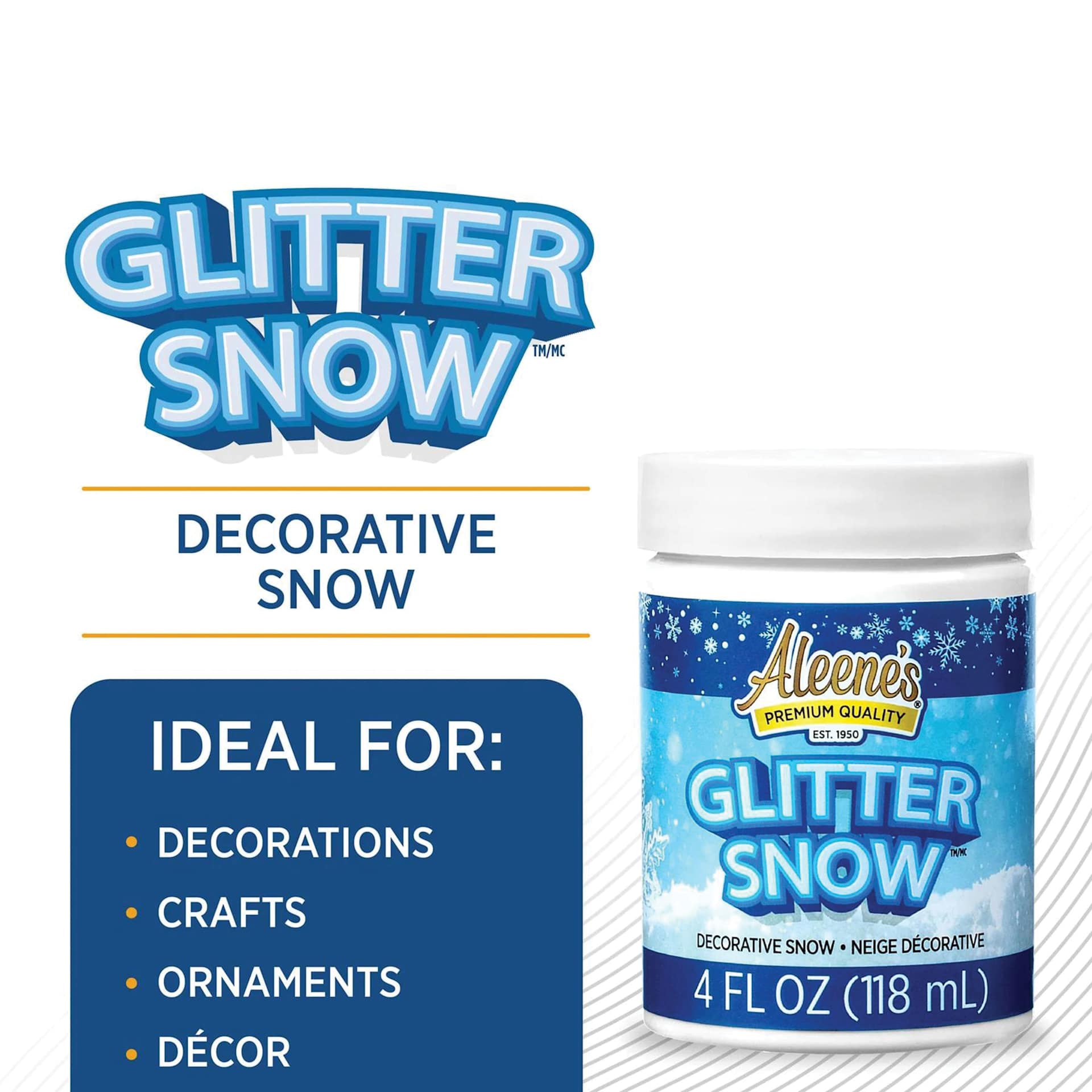 Glitter Snow: Decorative snow. Ideal for: decorations, crafts, ornaments, and decor.