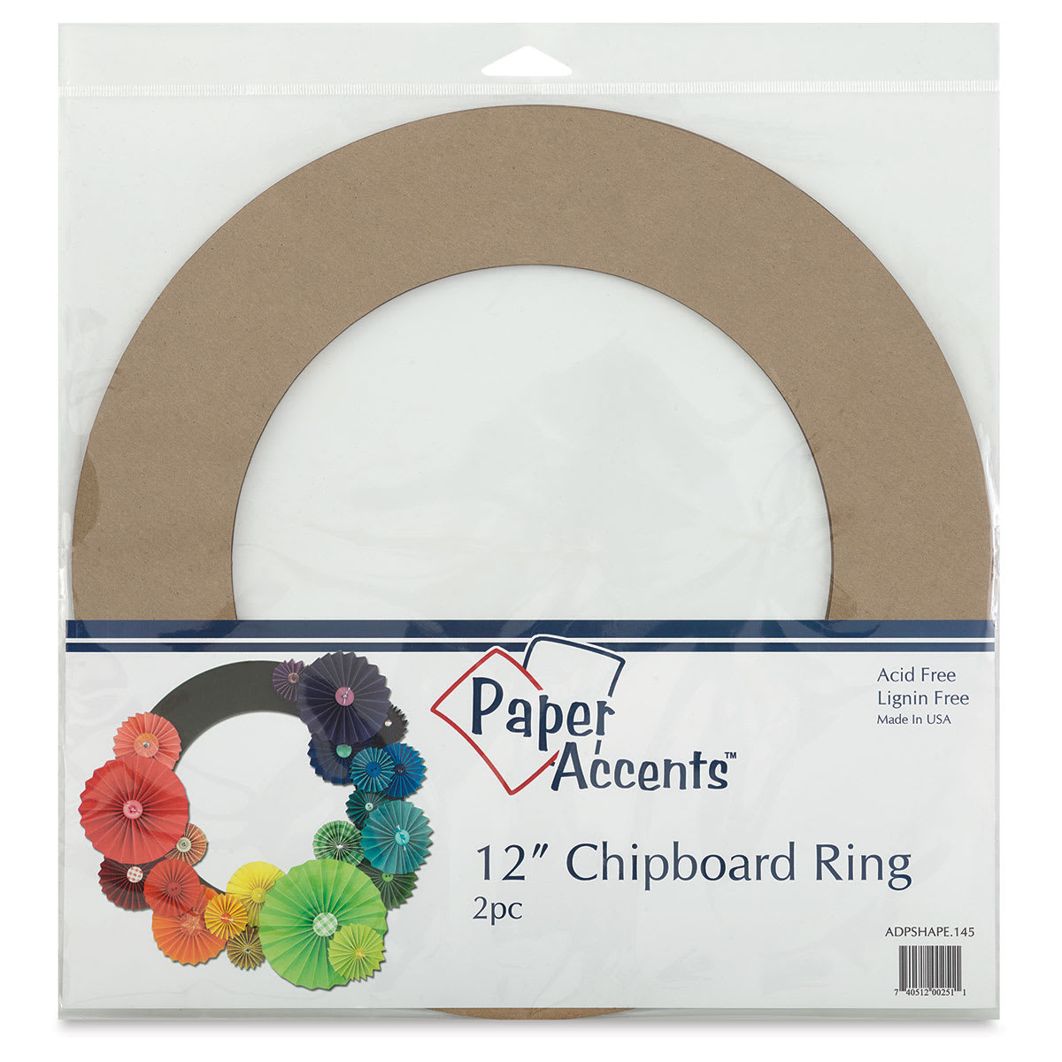 Paper Accents Chipboard Wreath Rings - Front of package of 12" Rings