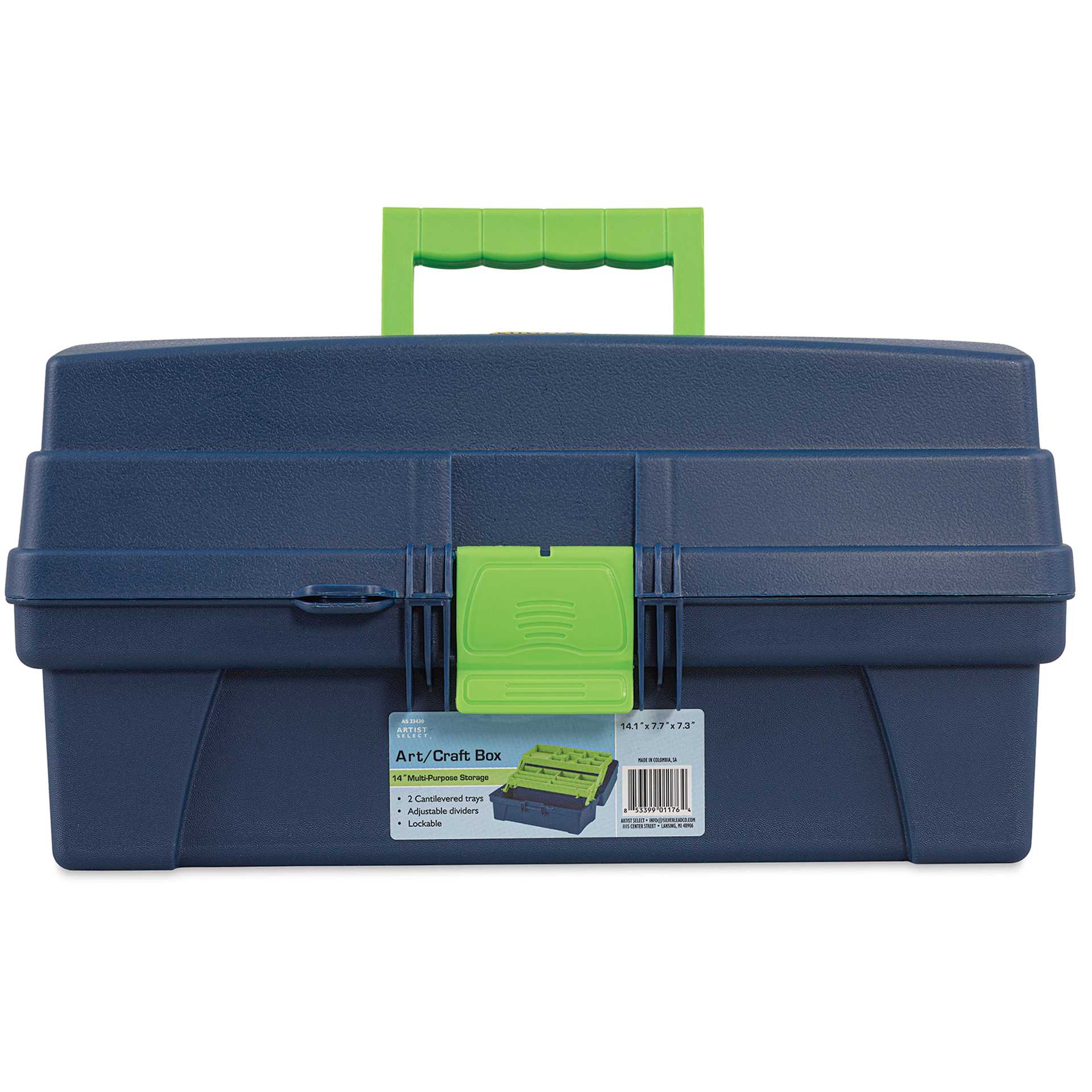 Artist Select Plastic Box - 8" x 7" x 14", Blue/Green Trim, 2 Tray, front