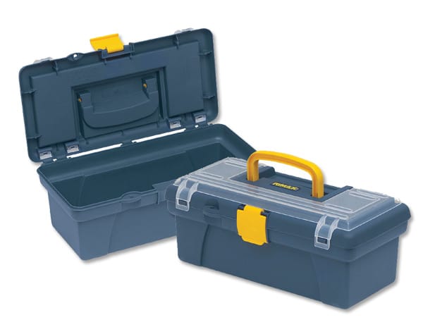 Artist Select Plastic Box - 6" x 5" x 12", Blue/Yellow Trim, Opened and Closed