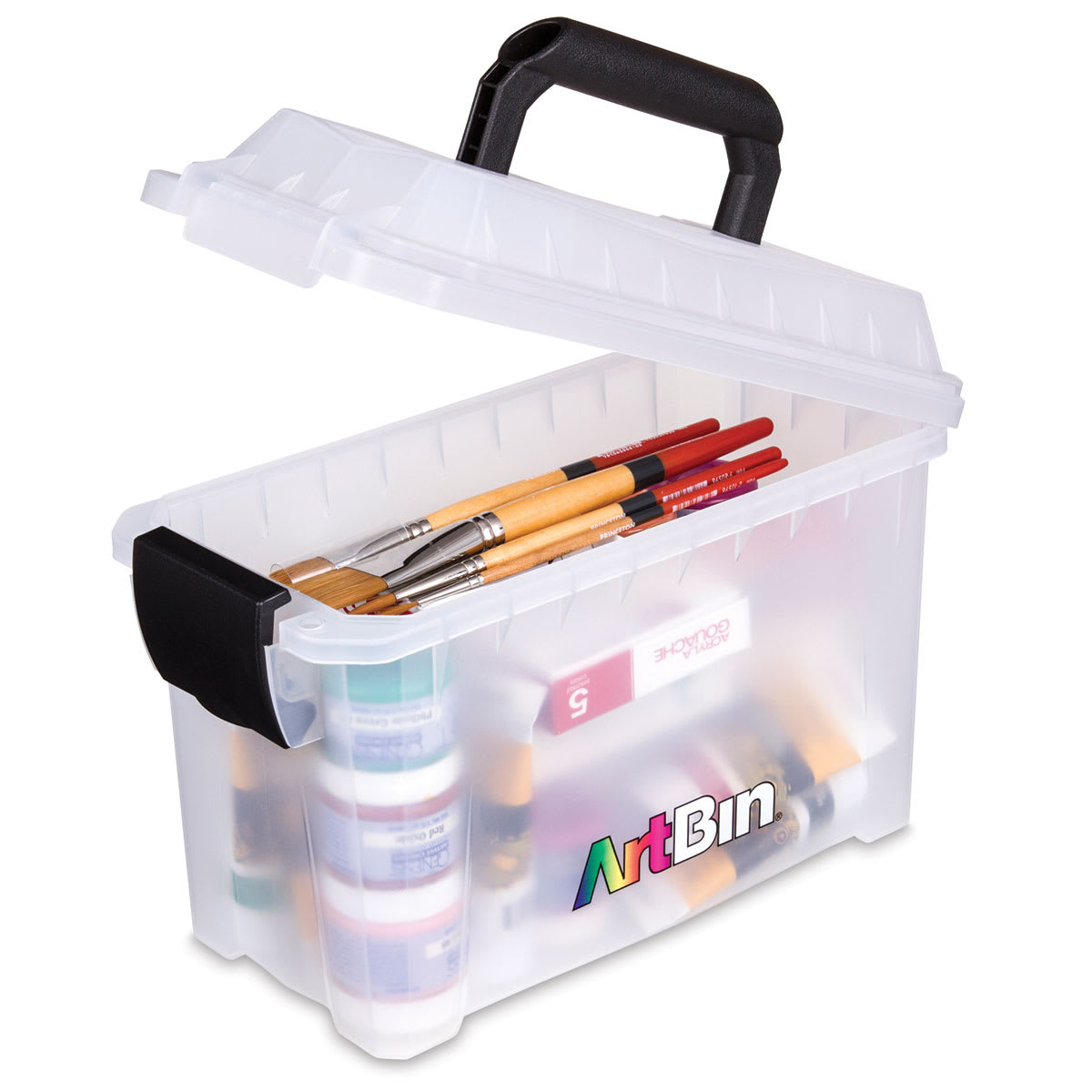 ArtBin Sidekick Mini Storage Bin (Quarter view, with supplies, lid open. Supplies not included.) ArtBin Sidekick Mini Storage Bin (Quarter view, with supplies, lid open. Supplies not included.)