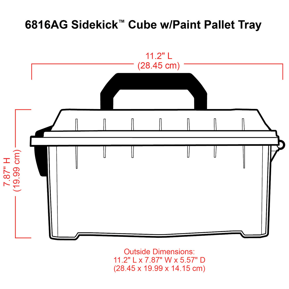 ArtBin Sidekick Cube with Paint Palette Tray (illustration with corresponding dimensions)