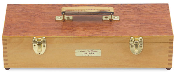 Jullian Painting Boxes - Front view of closed box showing brass hardware and handle
