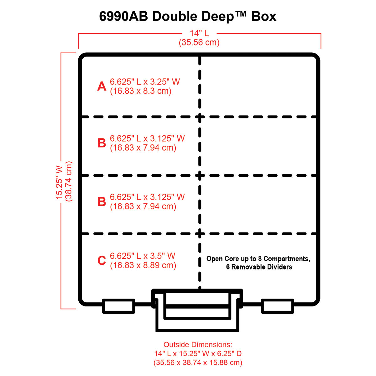 ArtBin Super Satchel - Chart showing dimensions of Double Deep Super Satchel