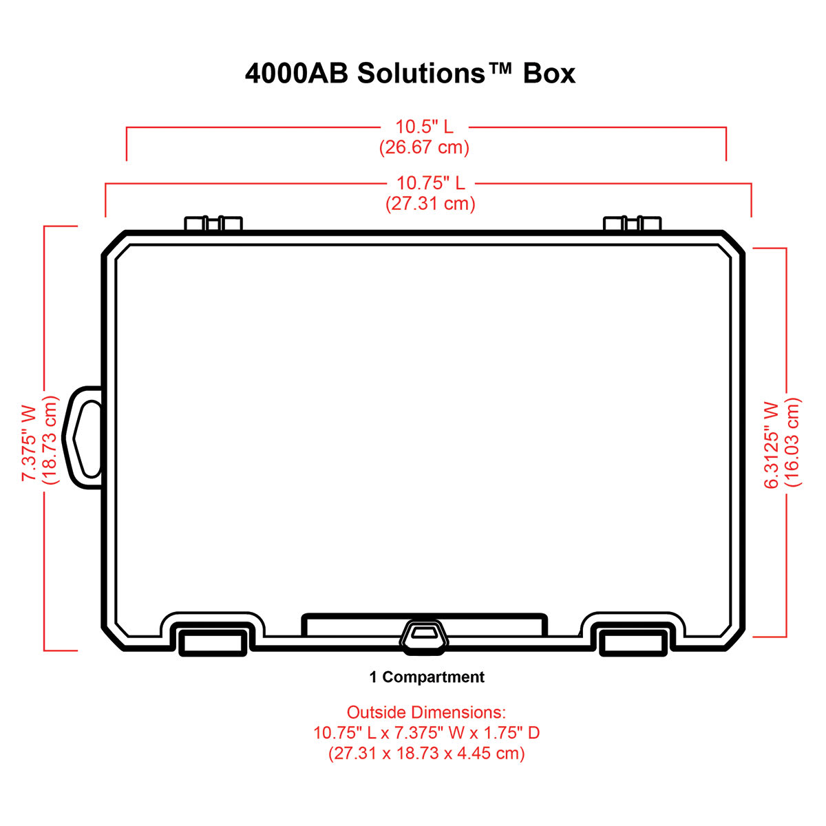 Artbin Solutions Box - 1 Compartment Box (illustration of box with corresponding dimensions)