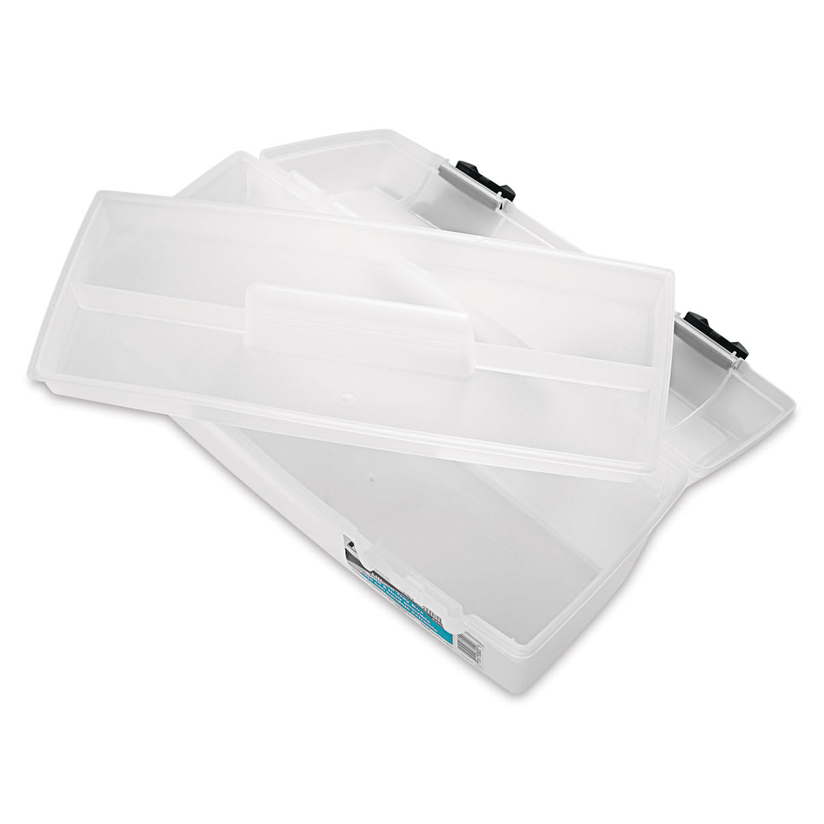 ArtBin Essentials Translucent Lift-Out Tray Box, 13'' (box open with tray partially lifted out)
