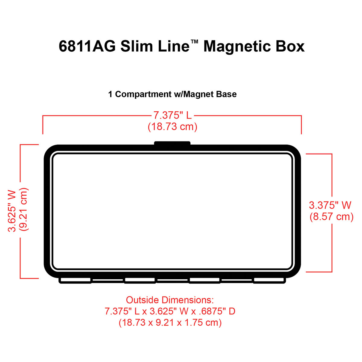 ArtBin Slim Line Magnetic Blade Storage Box (illustration with corresponding dimensions)