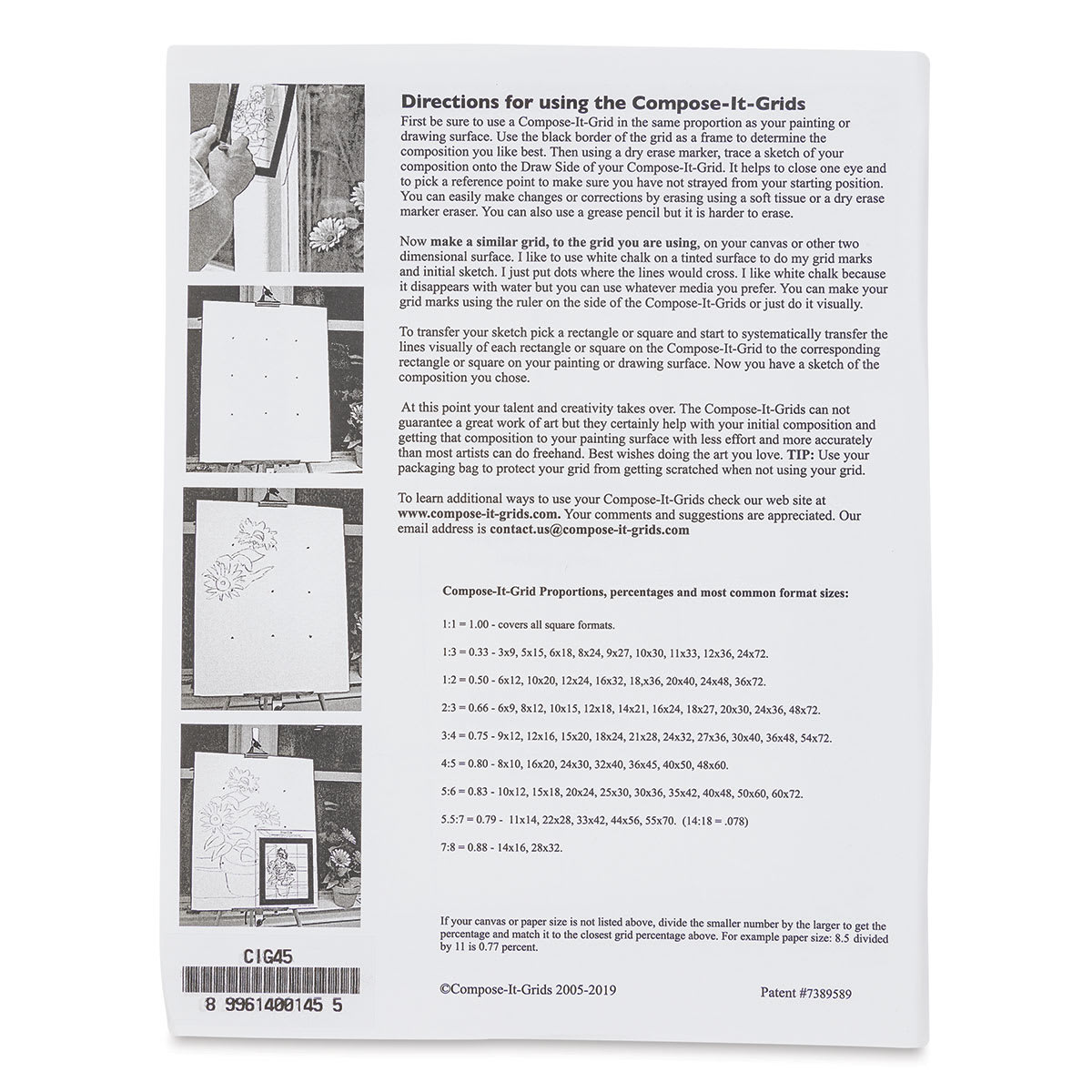 Compose It Grid - 8" x 10", Single Grid, 4:5 back of package