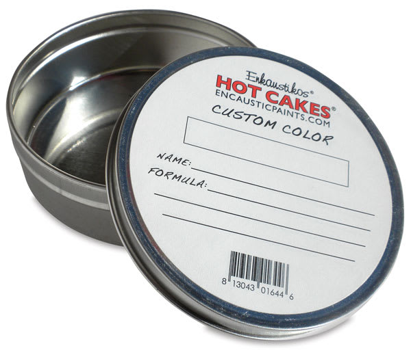 Enkaustikos Empty Aluminum Tin - Open 8 oz tin showing custom label