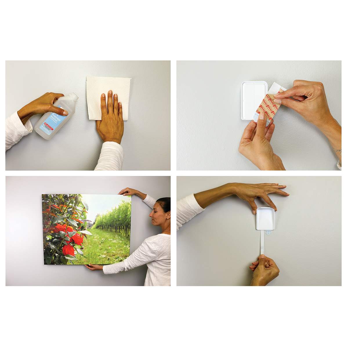 3M Command Canvas Hangers - 4 Photos showing how Jumbo hanger is used for hanging canvas
