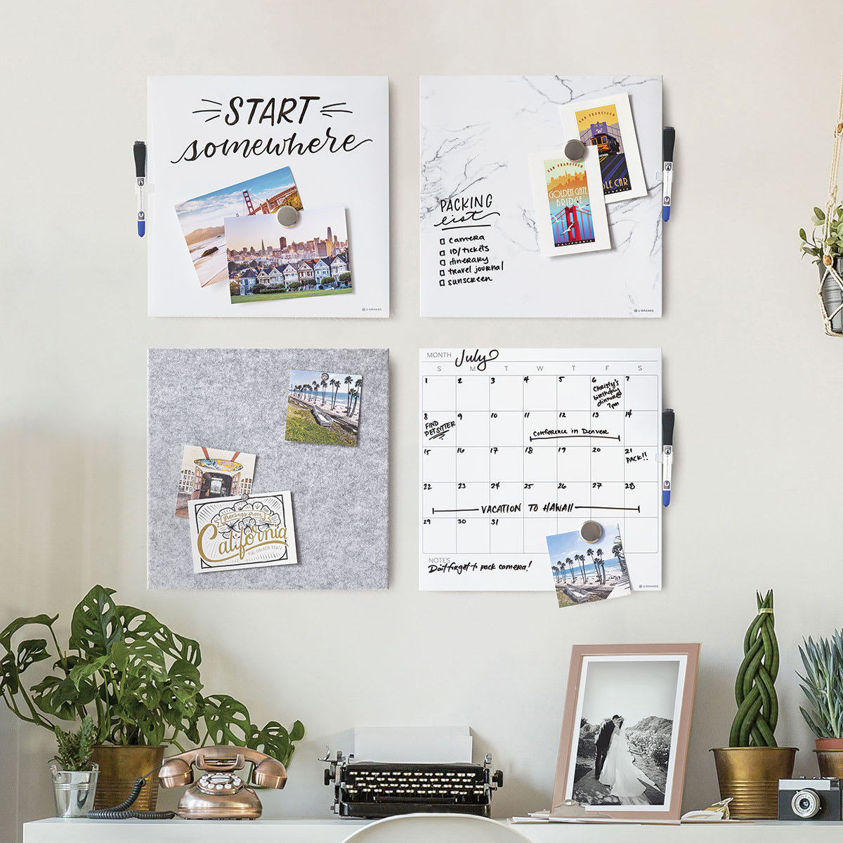 U Brands Square Cork Bulletin Boards - 14" x 14" (On wall)