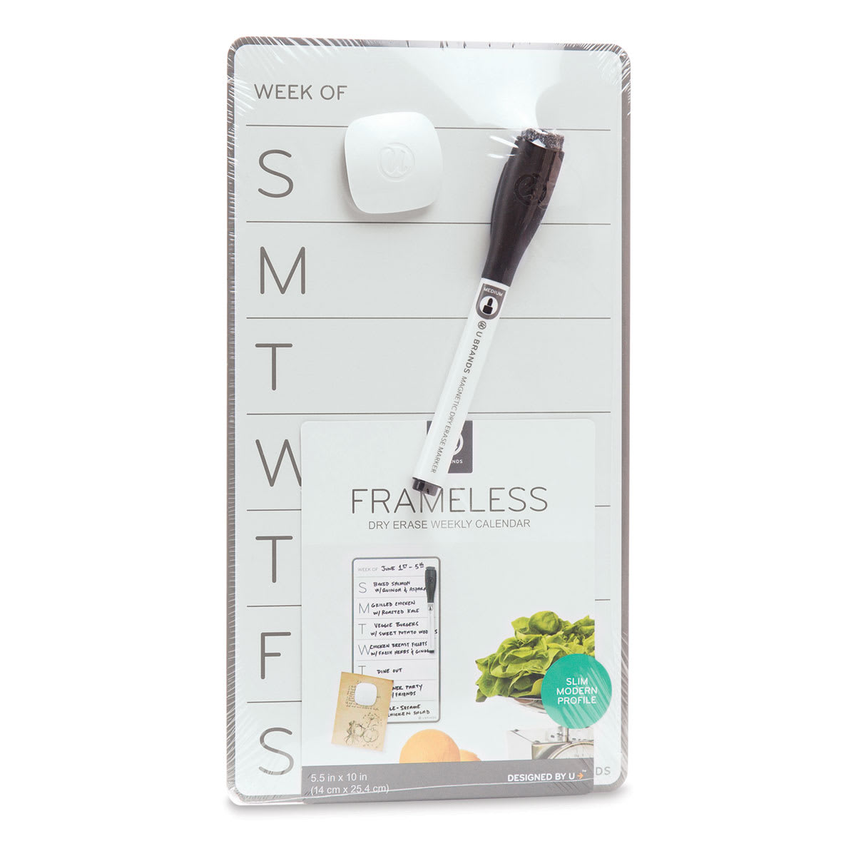 U Brands Frameless Dry Erase Weekly Board - Front of package with label