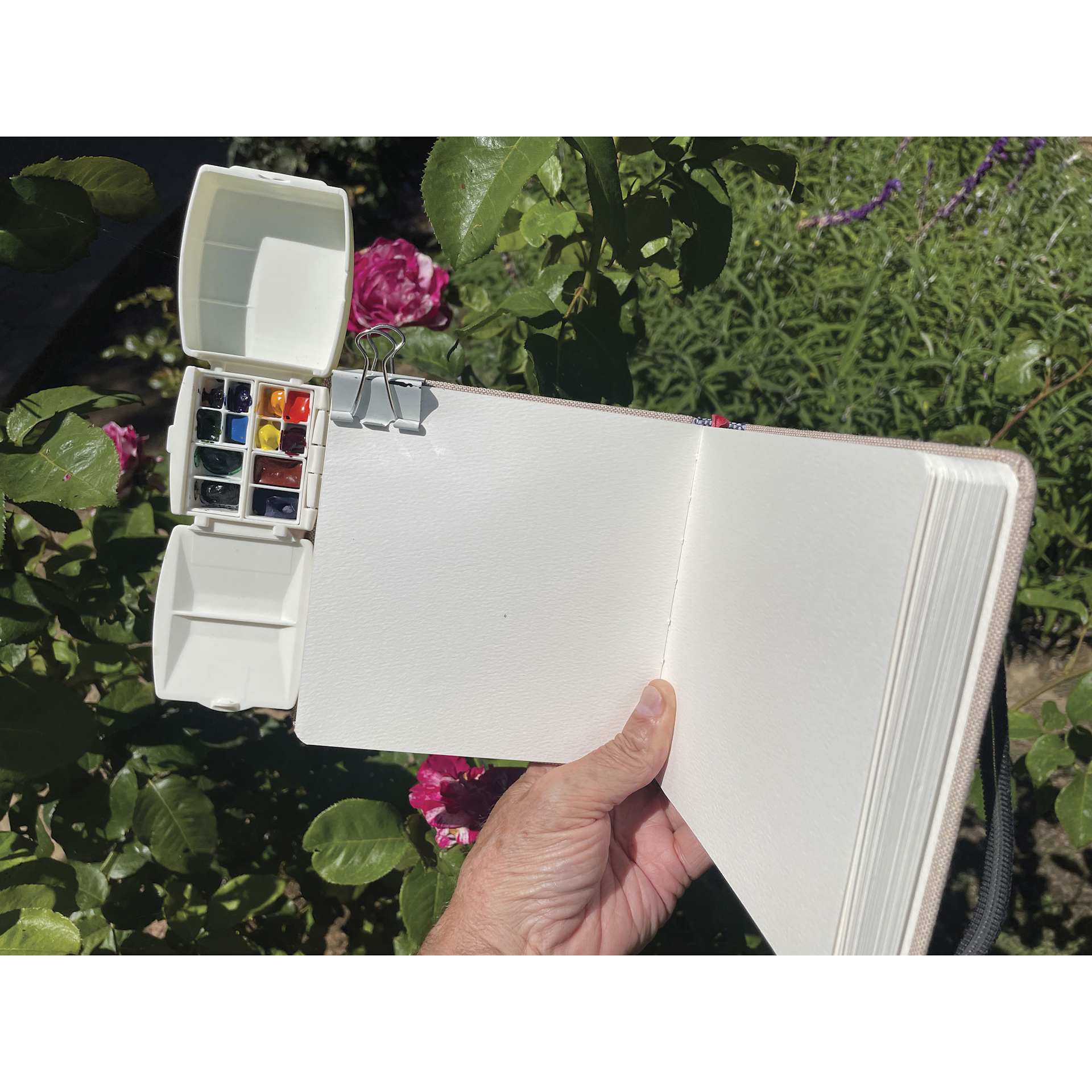 Portable Painter Micro Watercolor Palette - attached to sketchbook