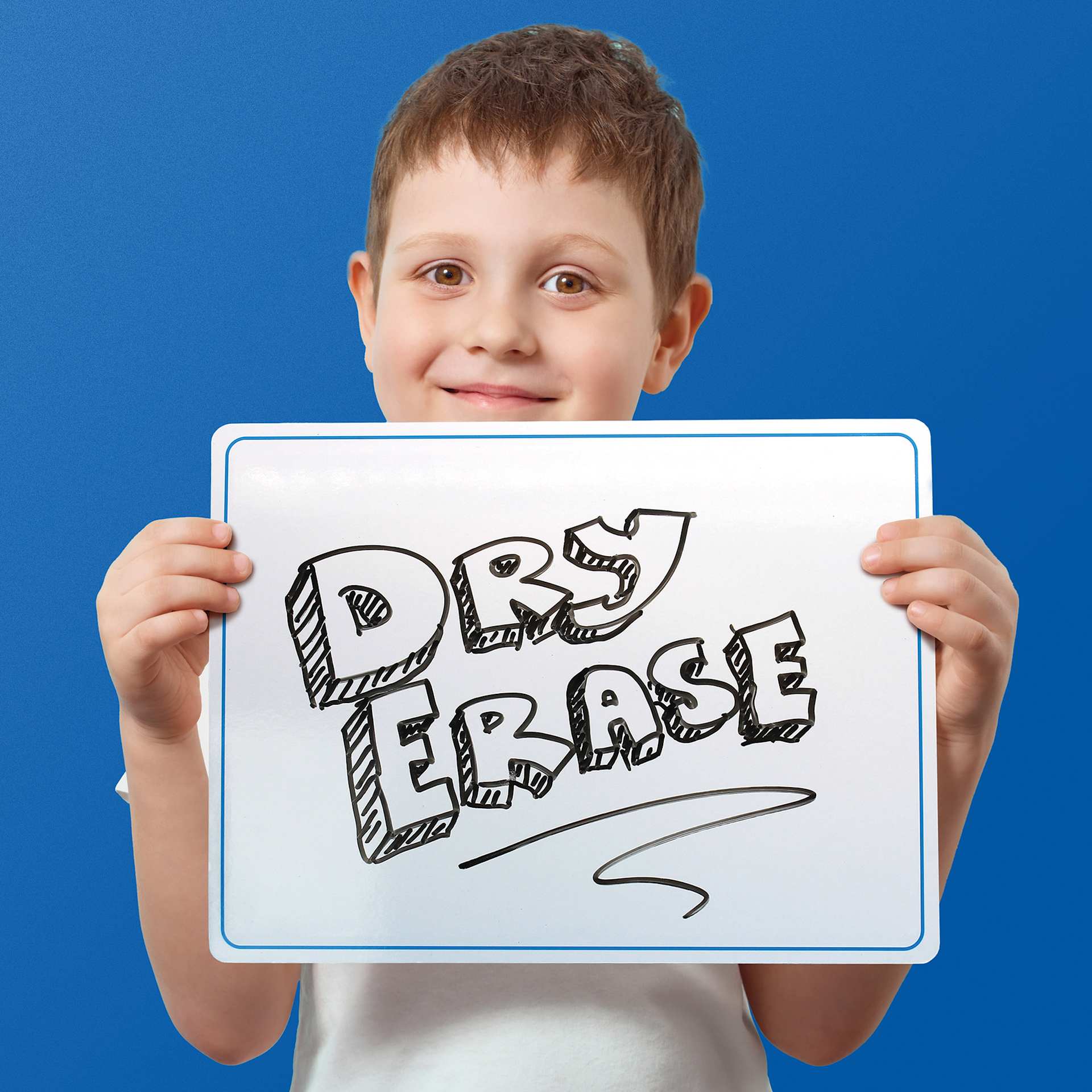 Flipside Dry Erase Learning Mats - Pkg of 12 Boards, 9" x 12" (child holding dry erase learning mat)