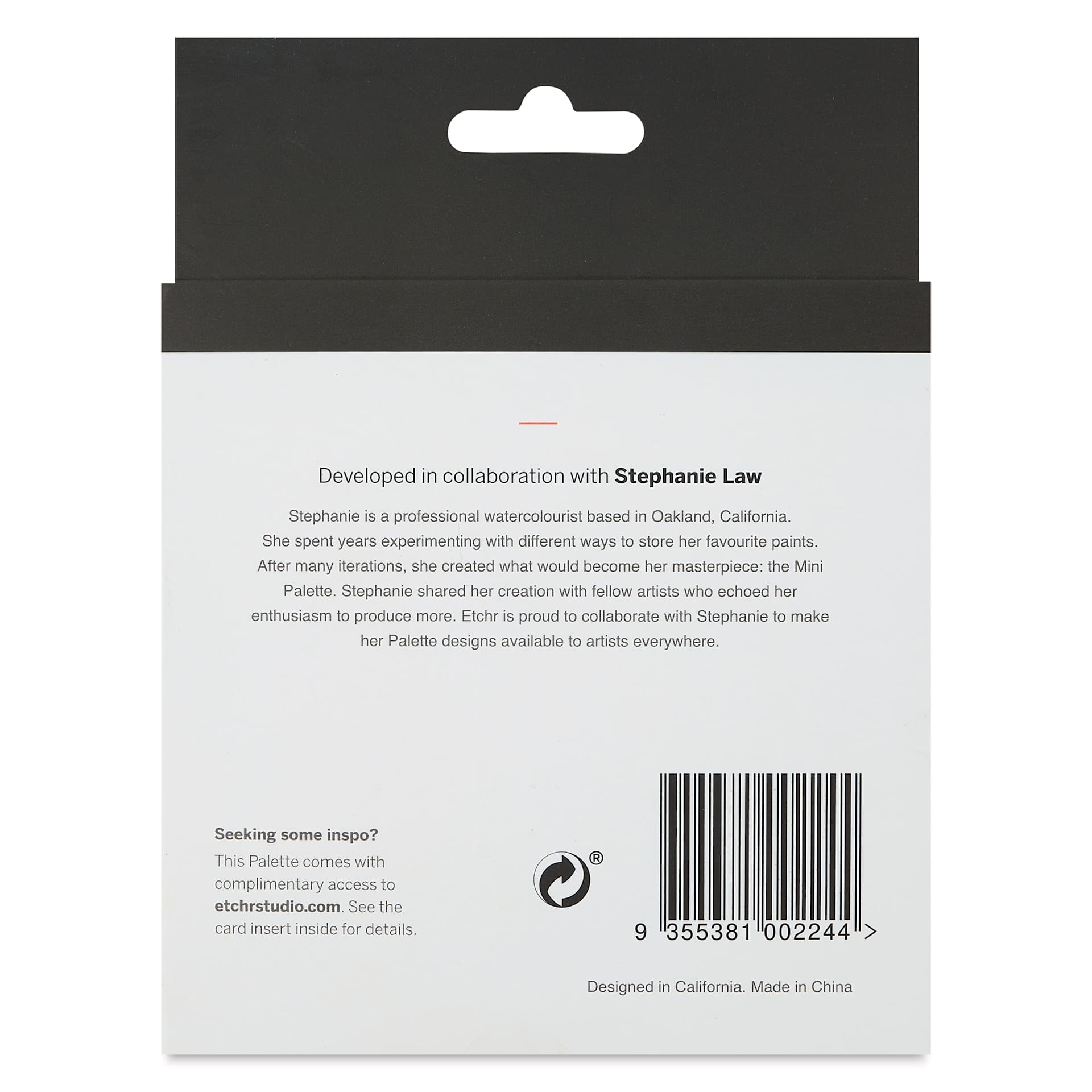 Back of package for the Etchr Travel Pocket Palette - BLICK Exclusive, Teal