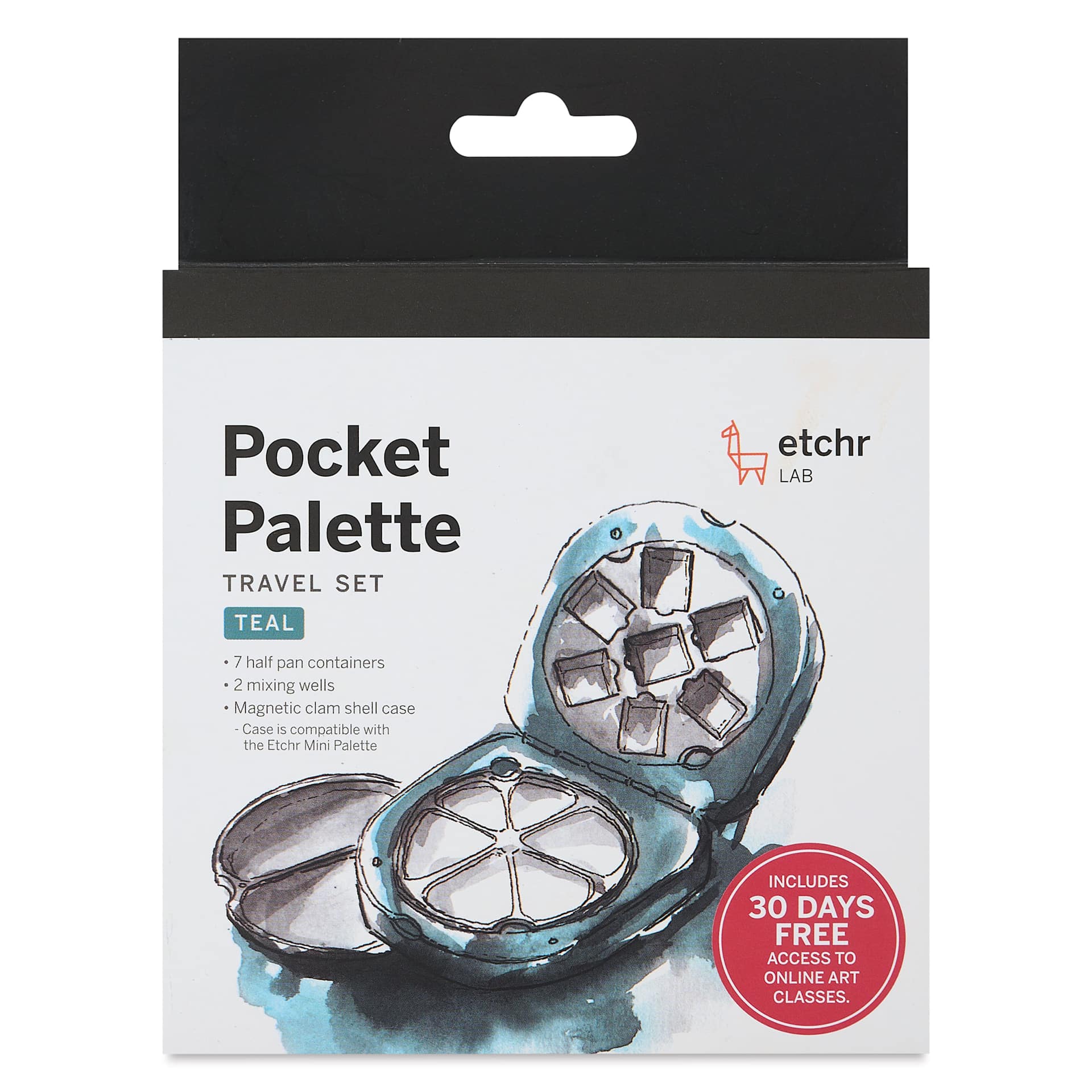 Front of package for the Etchr Travel Pocket Palette - BLICK Exclusive, Teal