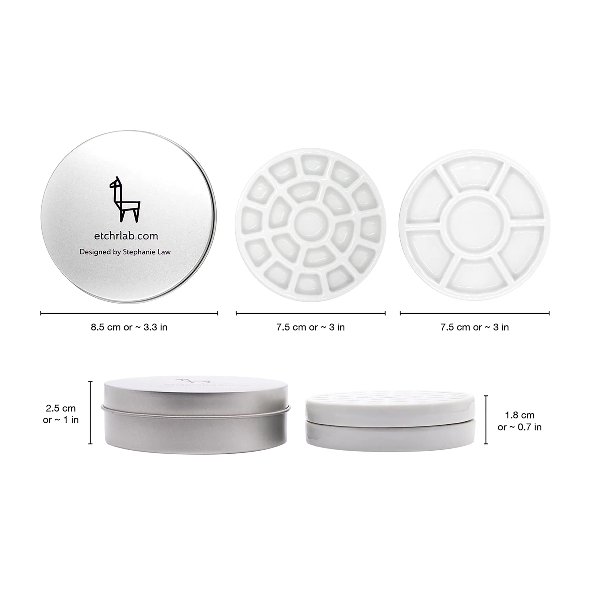 Etchr Lab Travel Mini Porcelain Palette, 19 Wells, dimensions