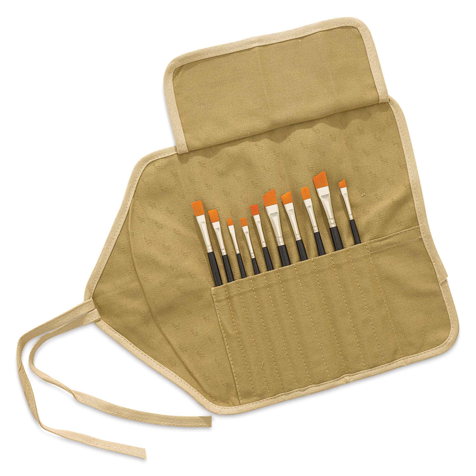 Etchr Roll-Up Brush Pouch - Khaki, holding brushes (not included)