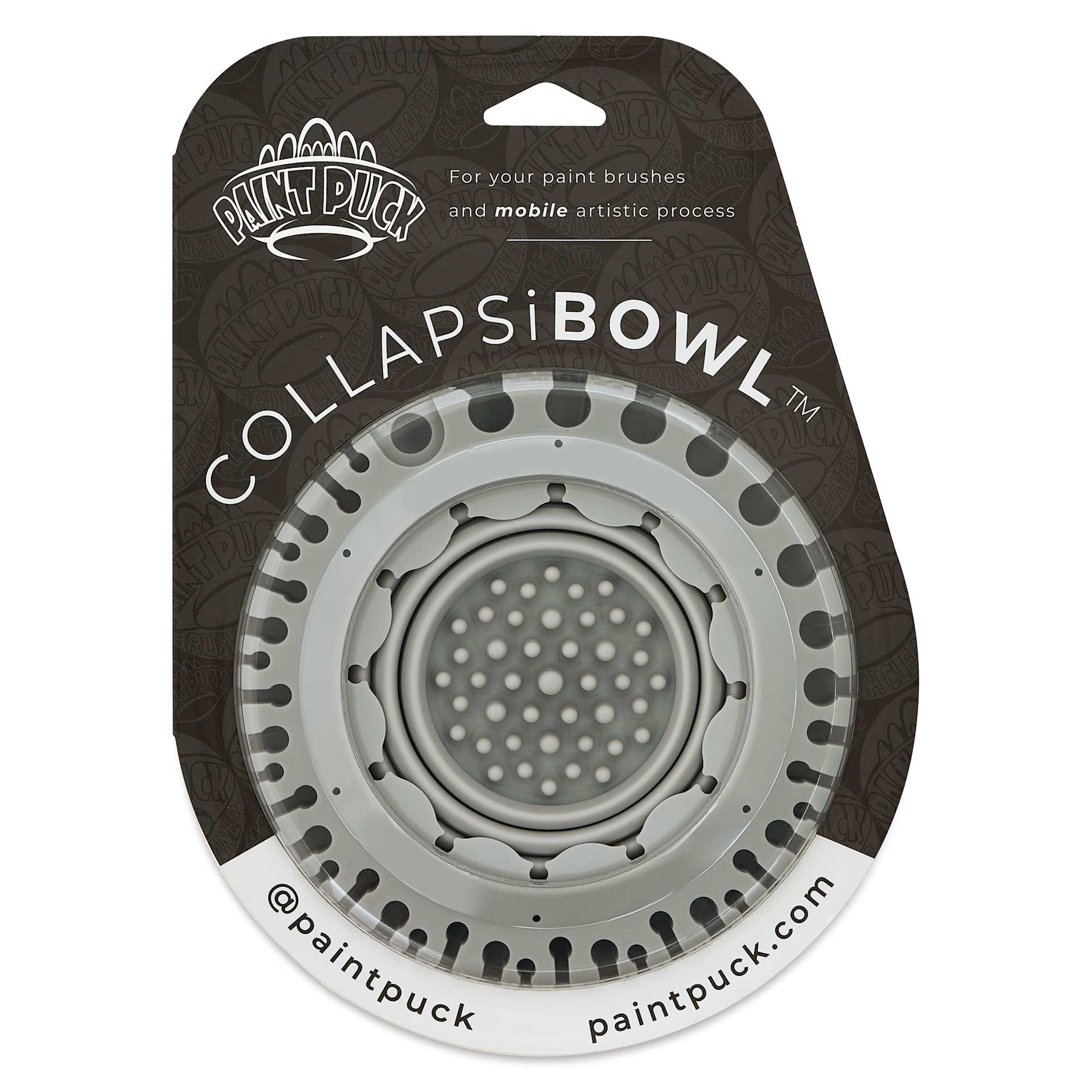 Paint Puck CollapsiBowl Portable Brush Cleaner - Neutral Gray, front of packaging