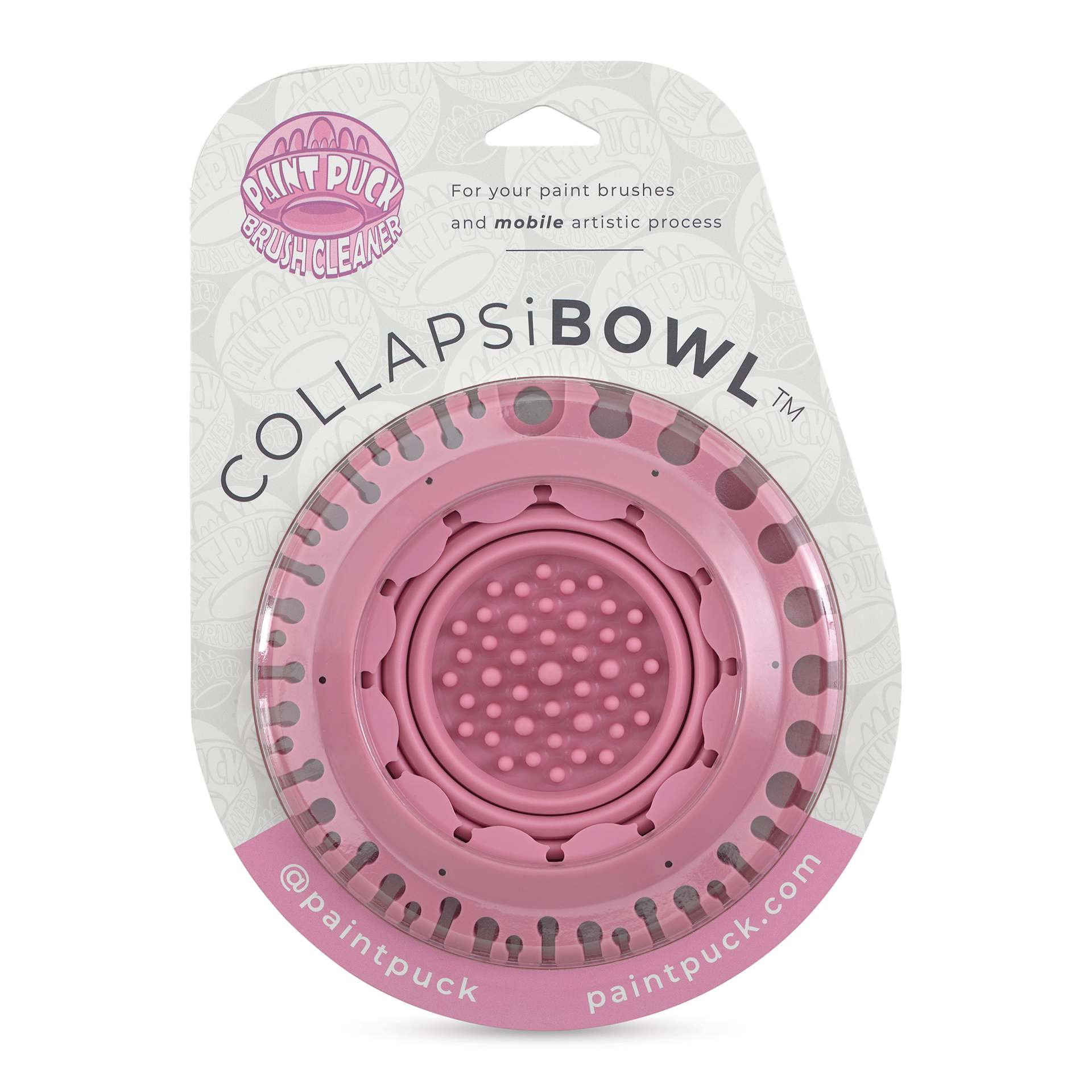 Paint Puck CollapsiBowl Portable Brush Cleaner - Pink, front of the packaging
