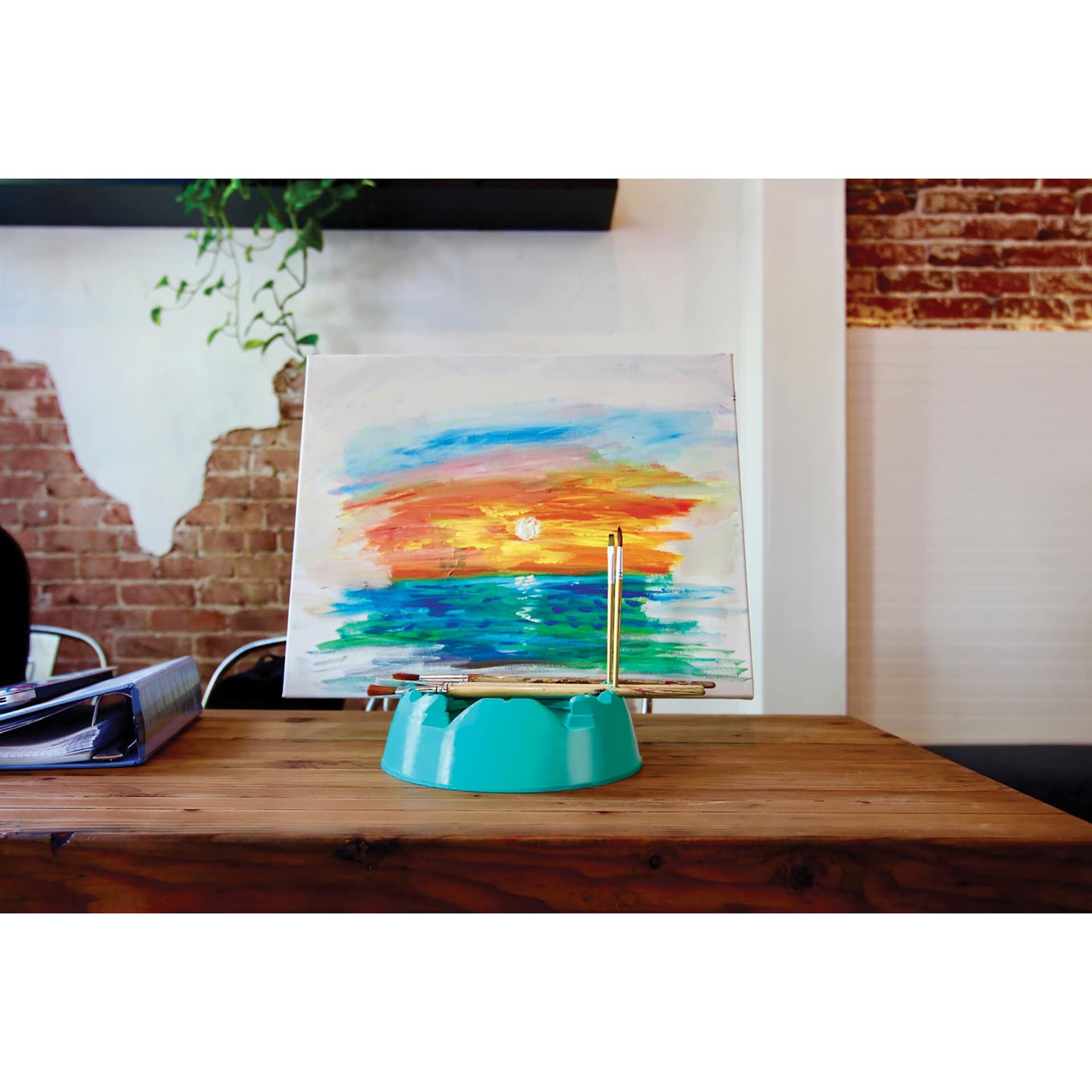 GoEasel Painting Station - Teal, on studio desk