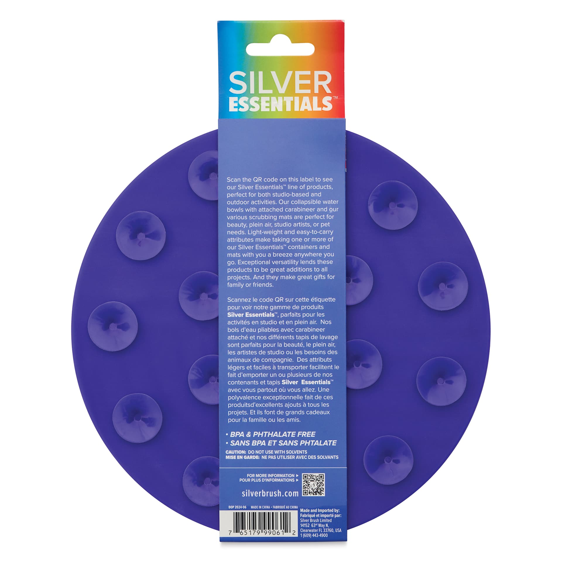 Silver Brush Round Brush Cleaning Mat, back of the mat in packaging